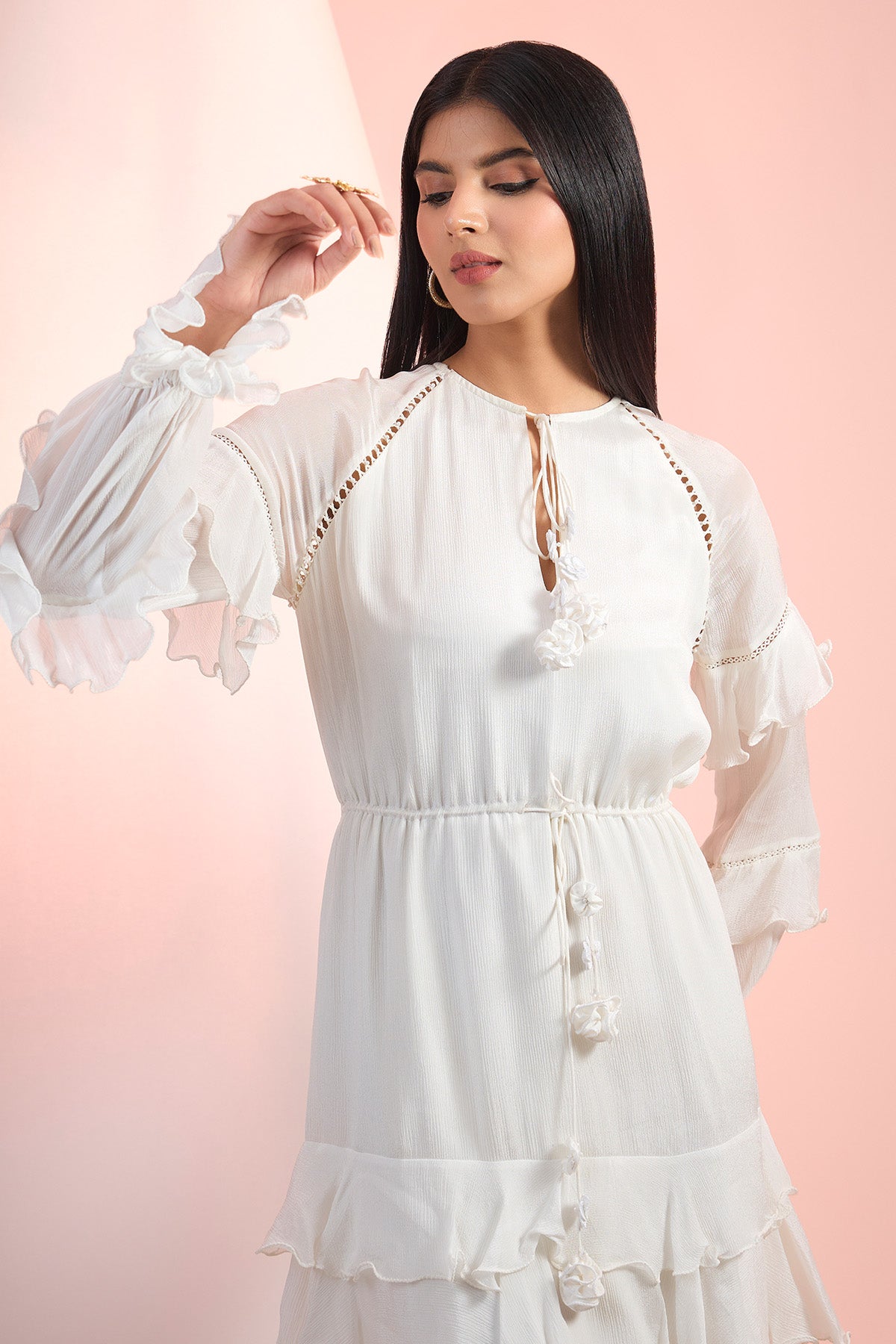 Off-White Chiffon Mini Dress