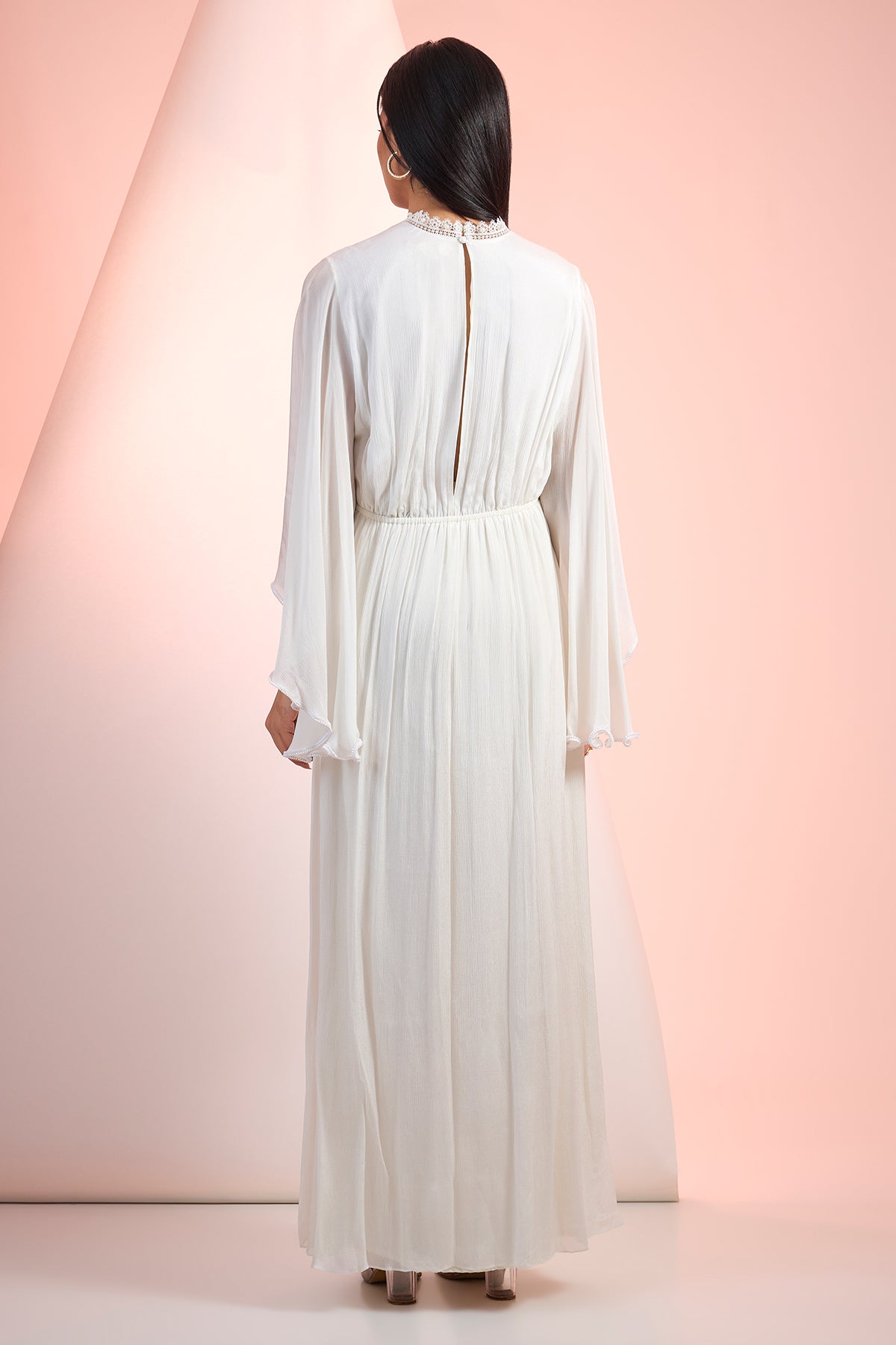 Off-White Chiffon V-Neck Dress