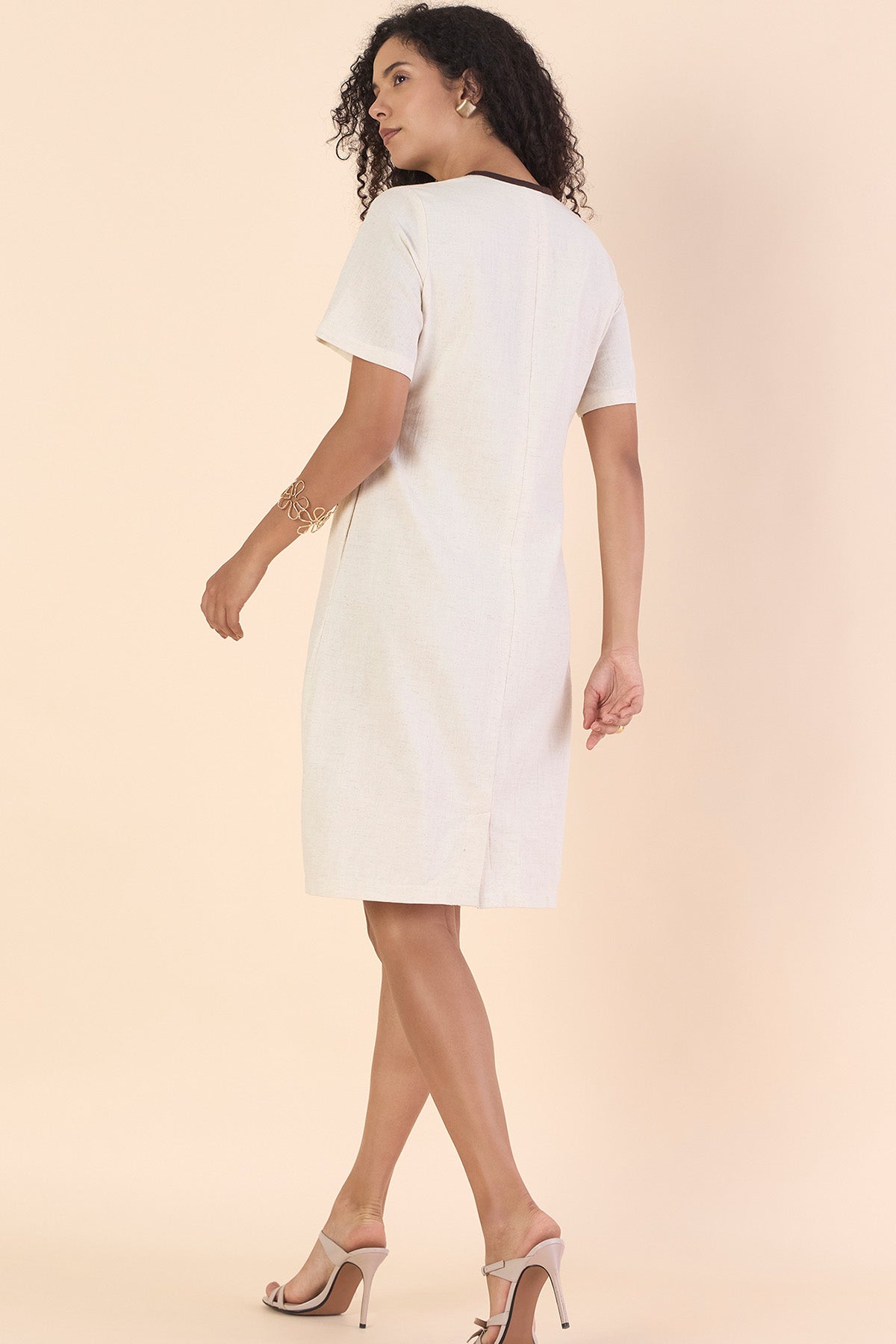 Off-White Cotton Tie-Up Dress