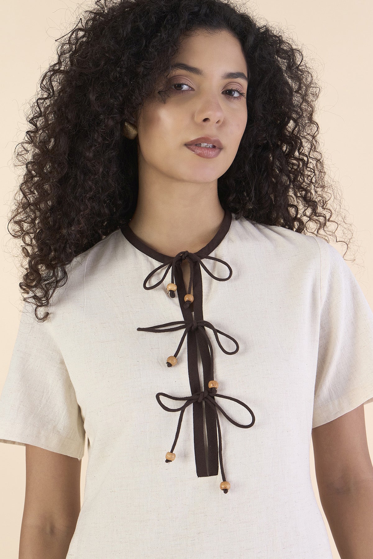 Off-White Cotton Tie-Up Dress