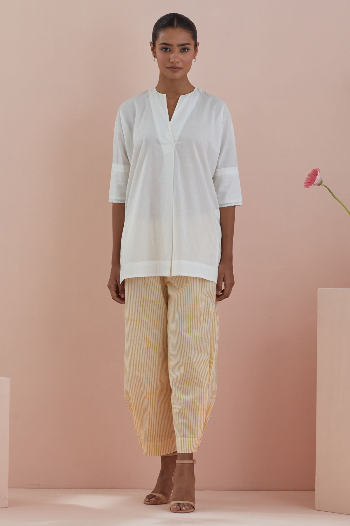 Vinusto Off-White Cotton Tunic & Pants for women online at ScrollnShops