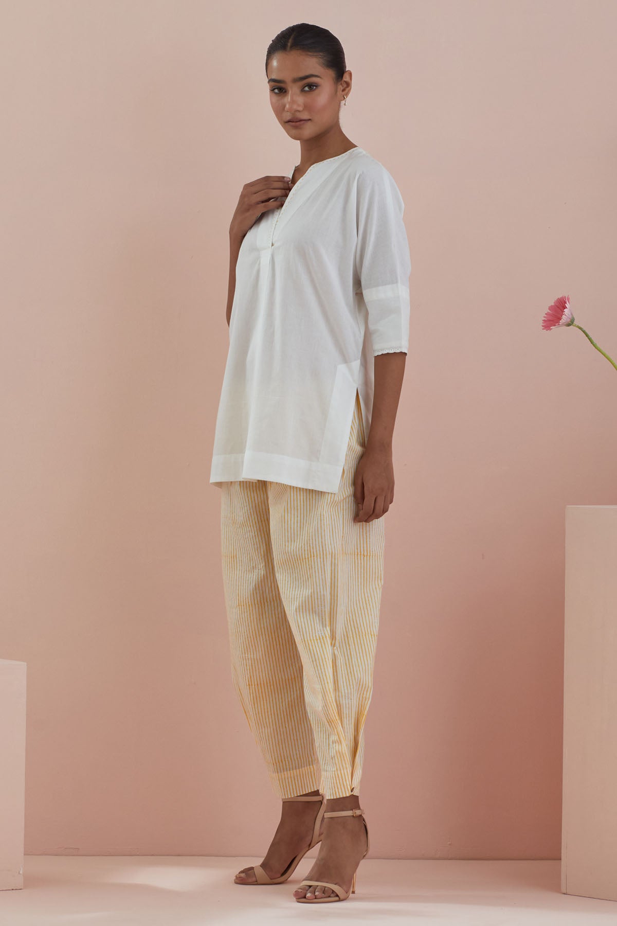 Off-White Cotton Tunic & Pants