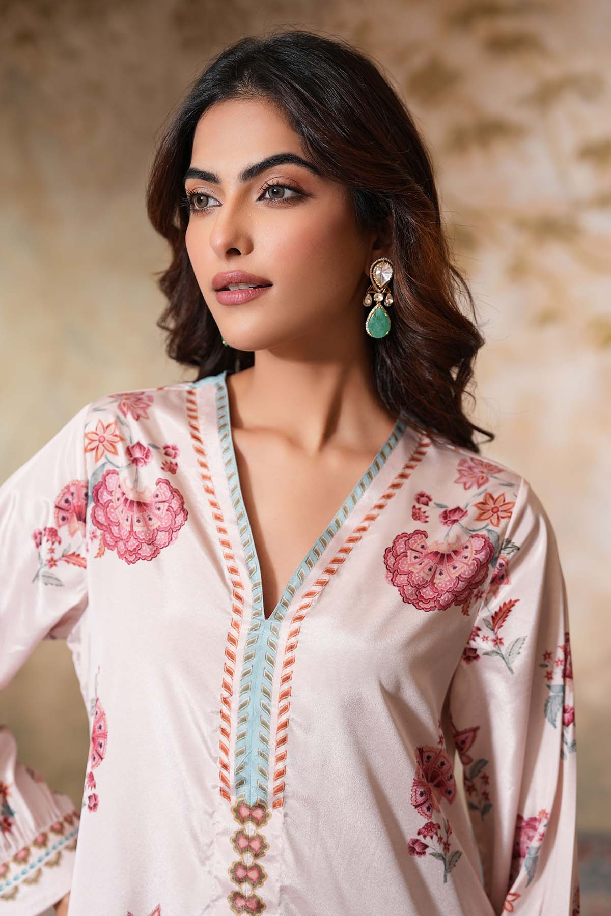 Off-White Crepe Silk Kurta Set