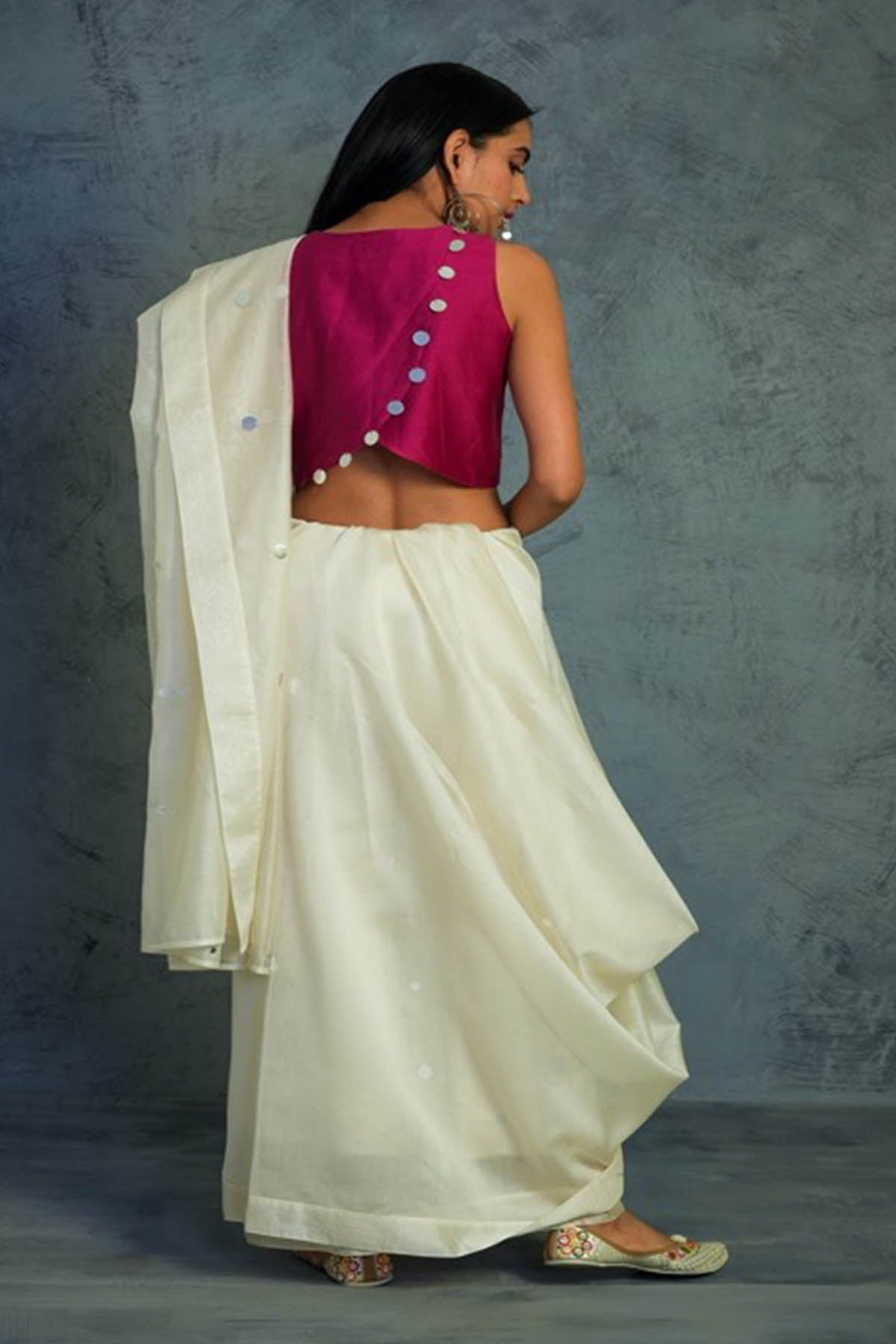 Off-White Embellished Saree