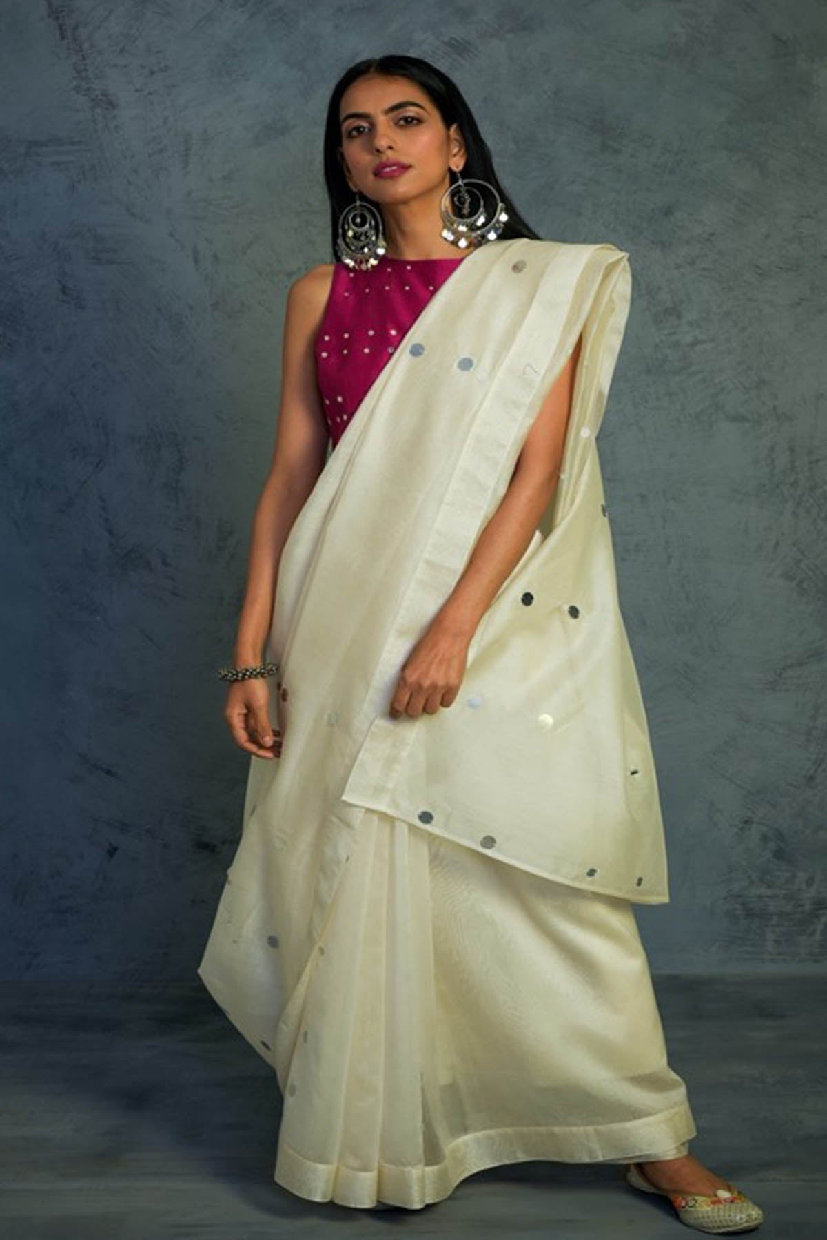 Off-White Embellished Saree