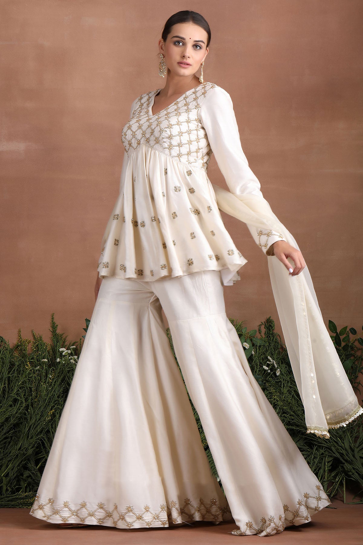 Off-White Embroidered Garara Set