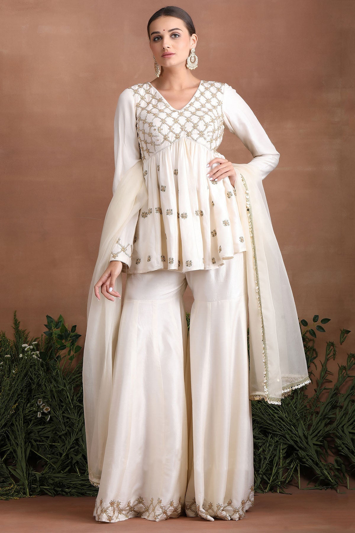 Buy Off-White Embroidered Garara Set by Poppy Flower for women online at ScrollnShops