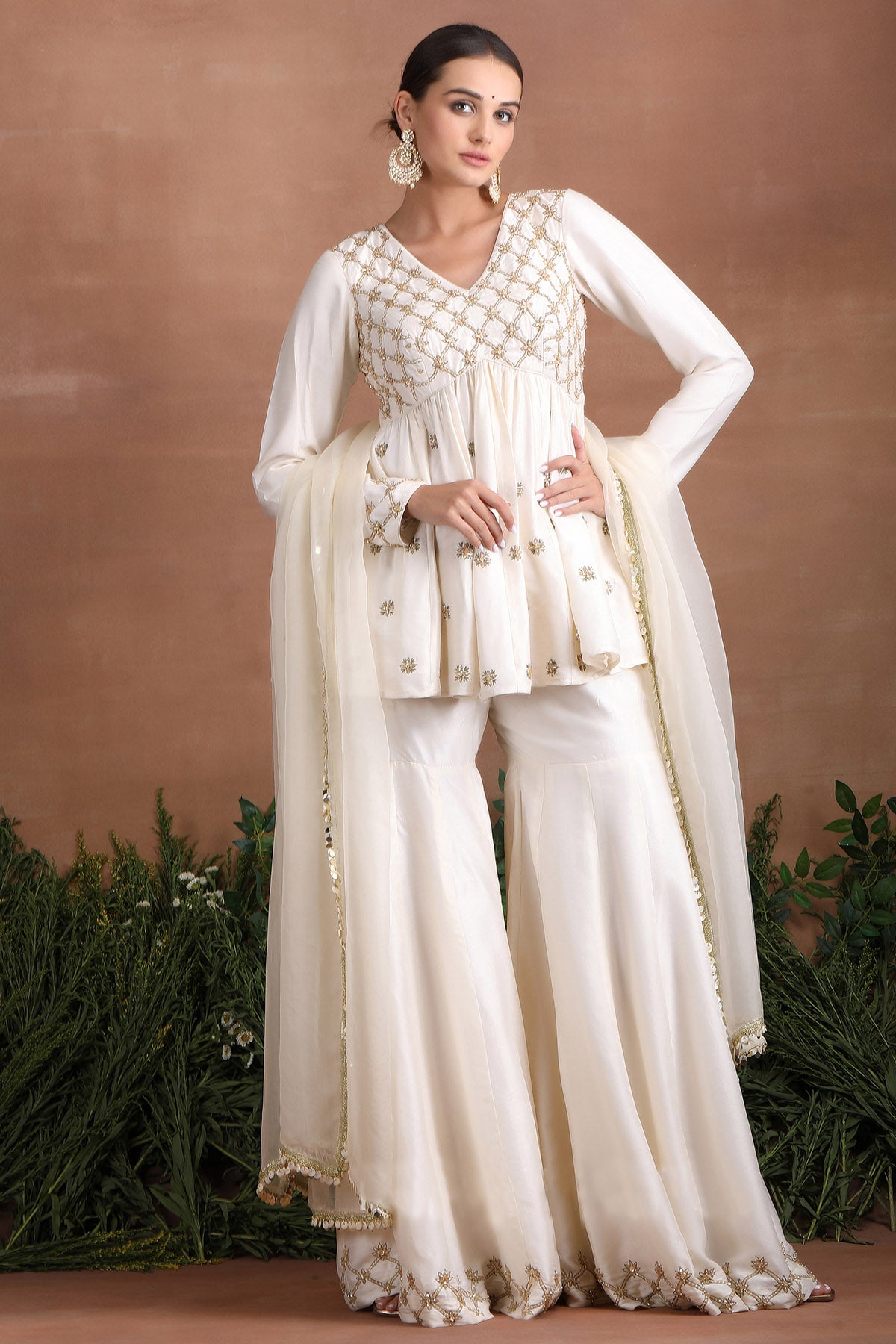 Off-White Embroidered Garara Set