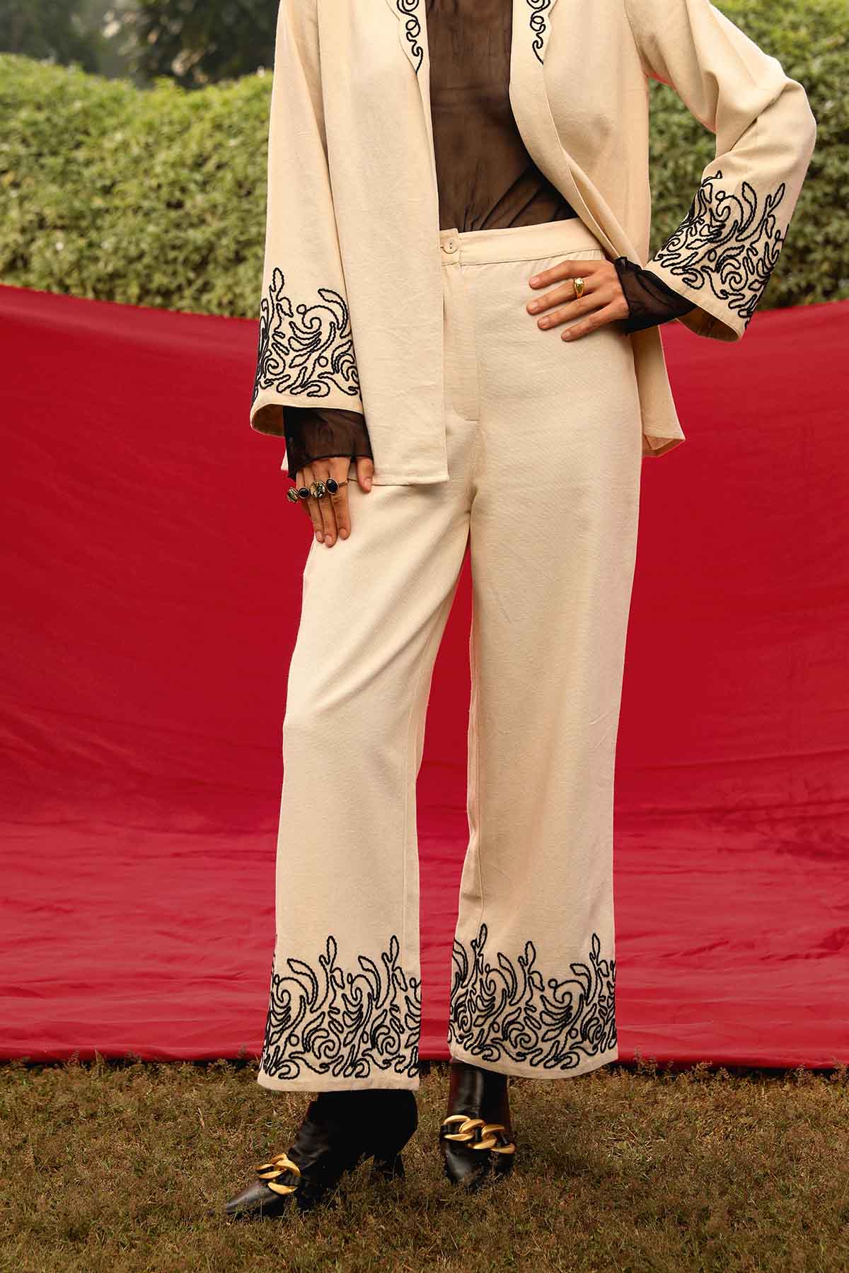 Buy Off-White Embroidered Pants by Sewtable Clothing for women online at ScrollnShops