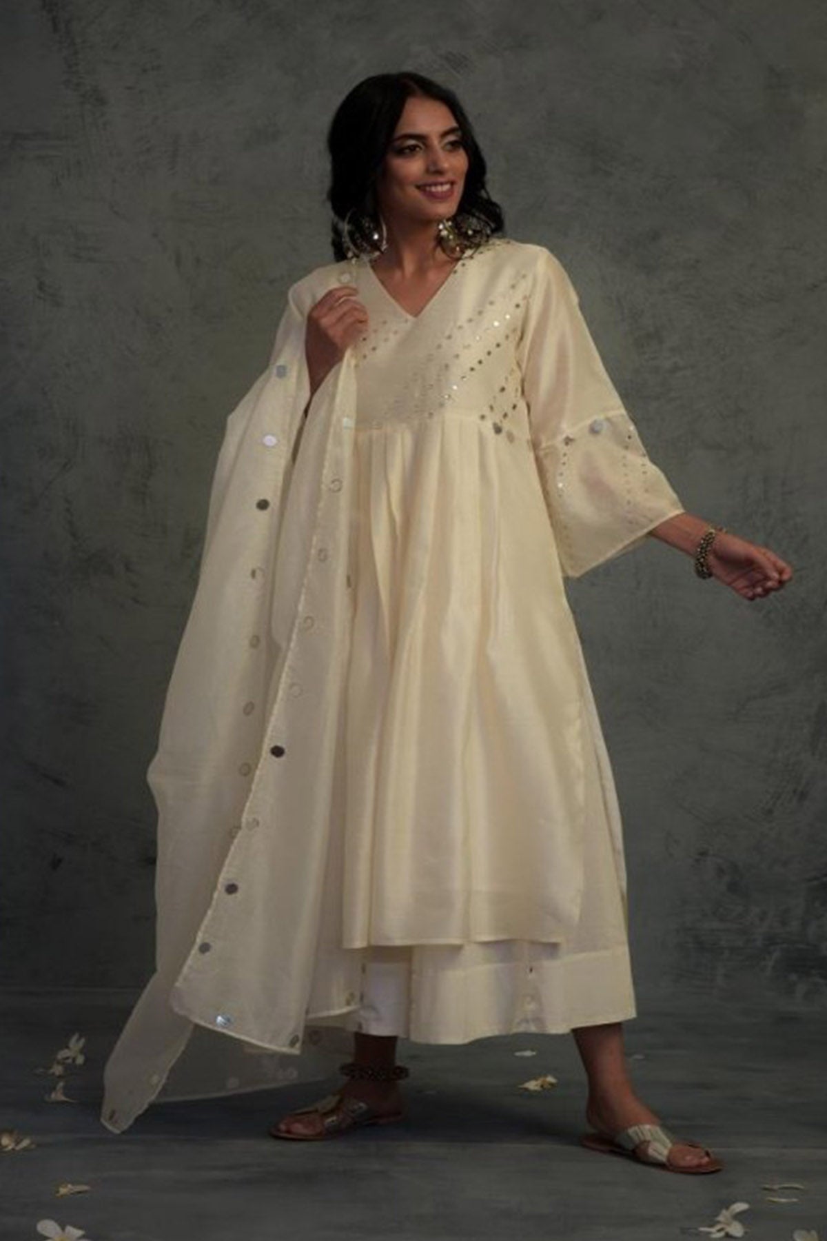 Buy Off-White Gathered Kurta Set by Charkhee for women online at ScrollnShops