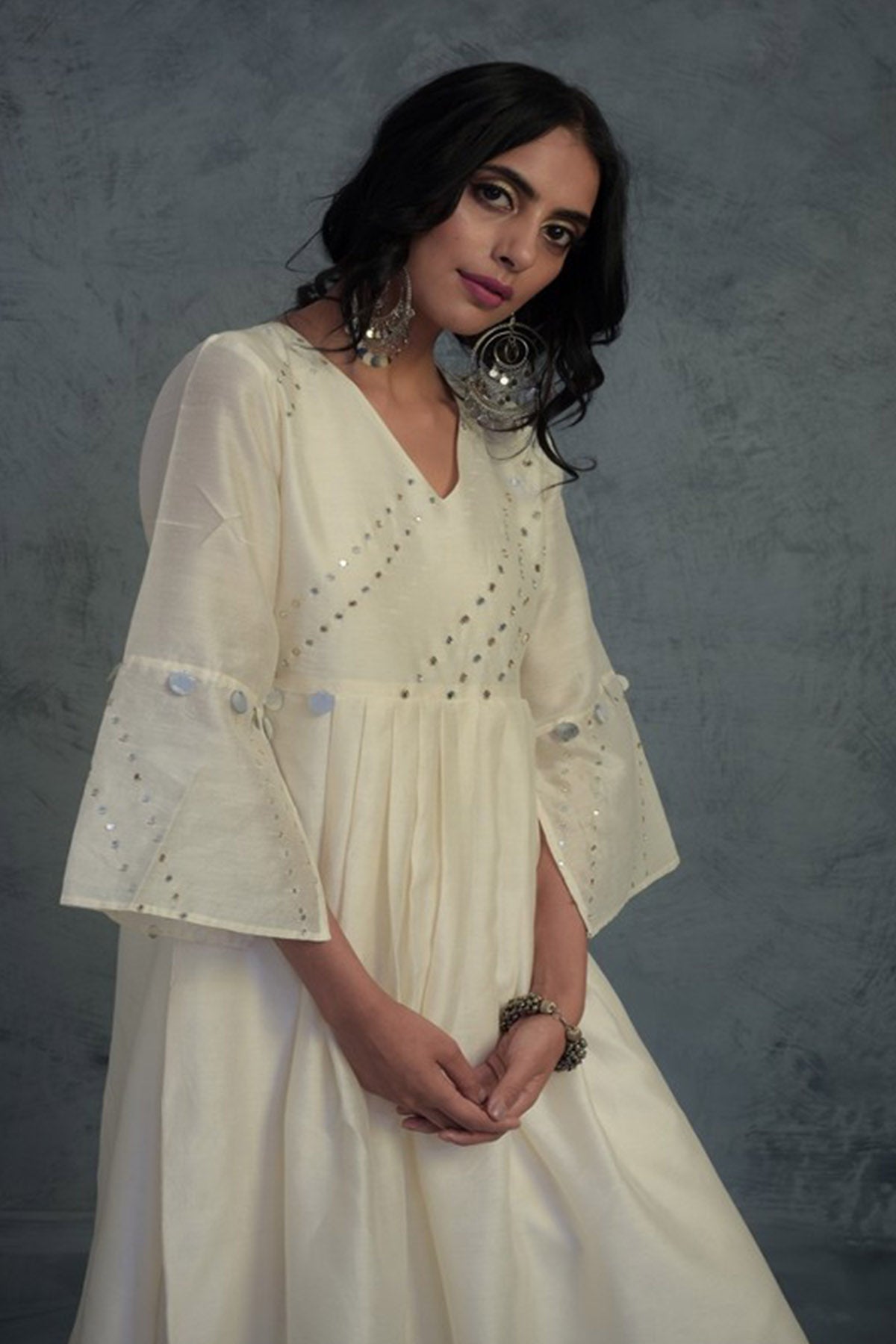 Off-White Gathered Kurta Set