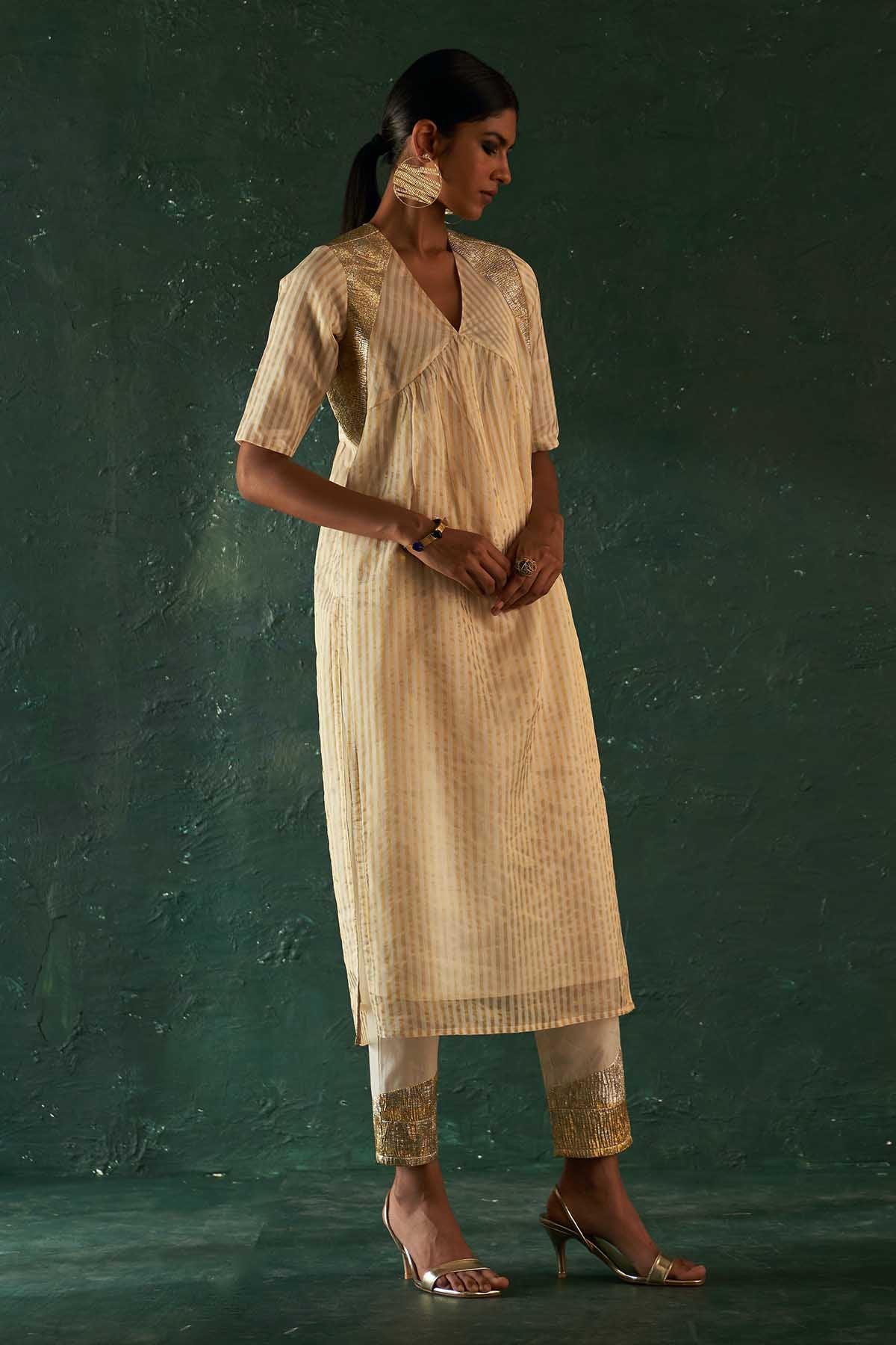 Gota Work Off-White Kurta Set