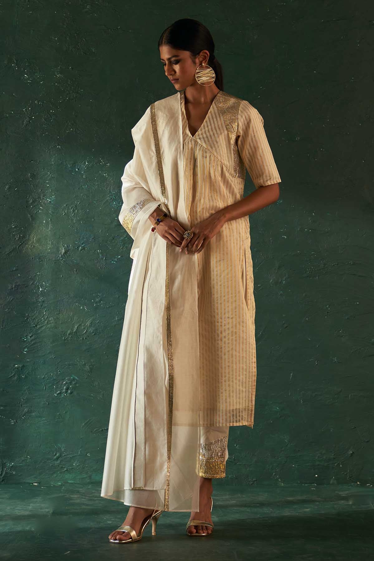 Buy Gota Work Off-White Kurta Set by Charkhee for women online at ScrollnShops