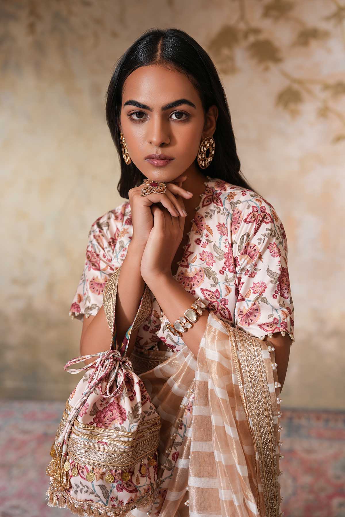 Buy Off-White Gota Work Print Potli by Ugna by Unnati for women online at ScrollnShops