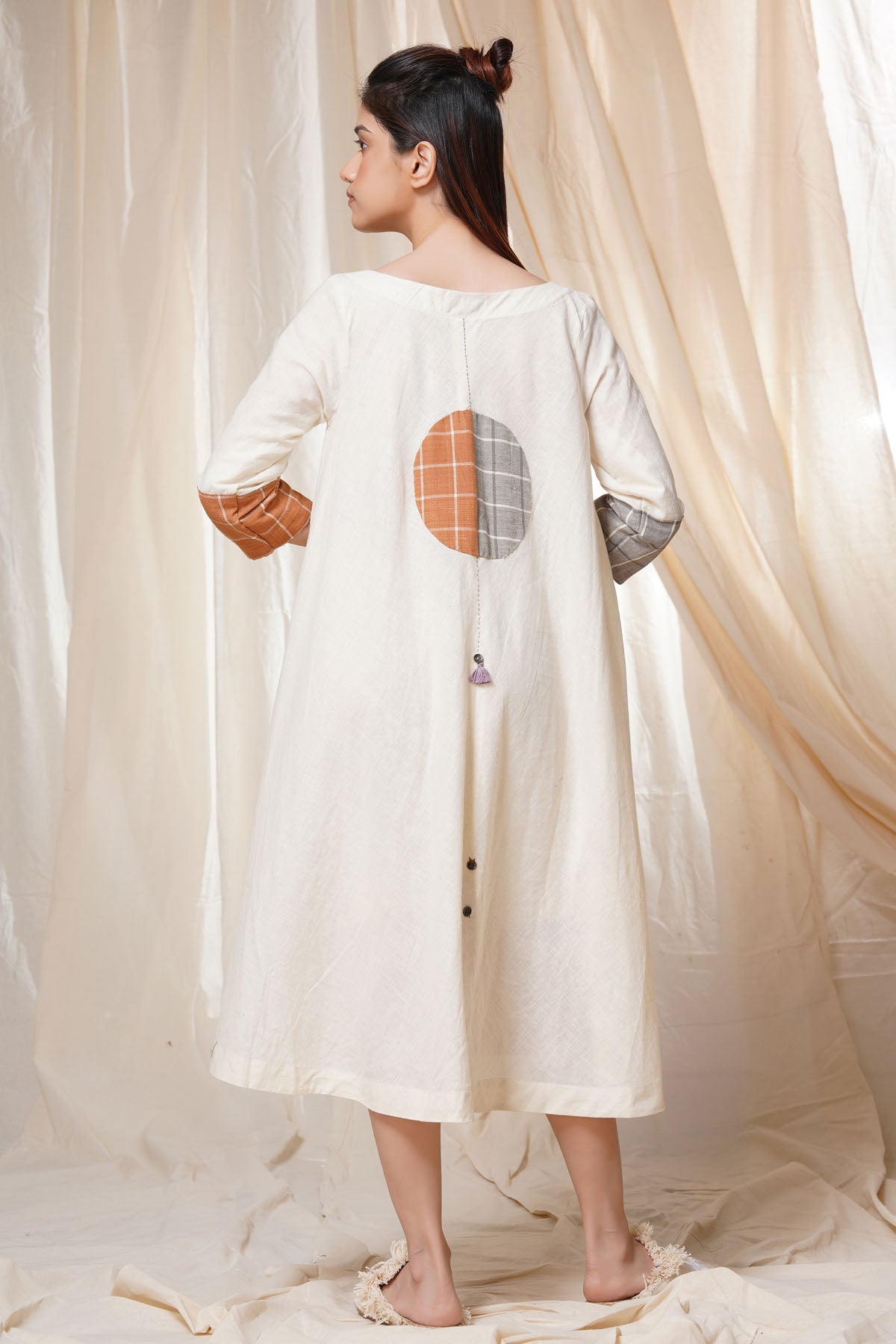 Off-White handwoven Cotton Flare Midi Dress