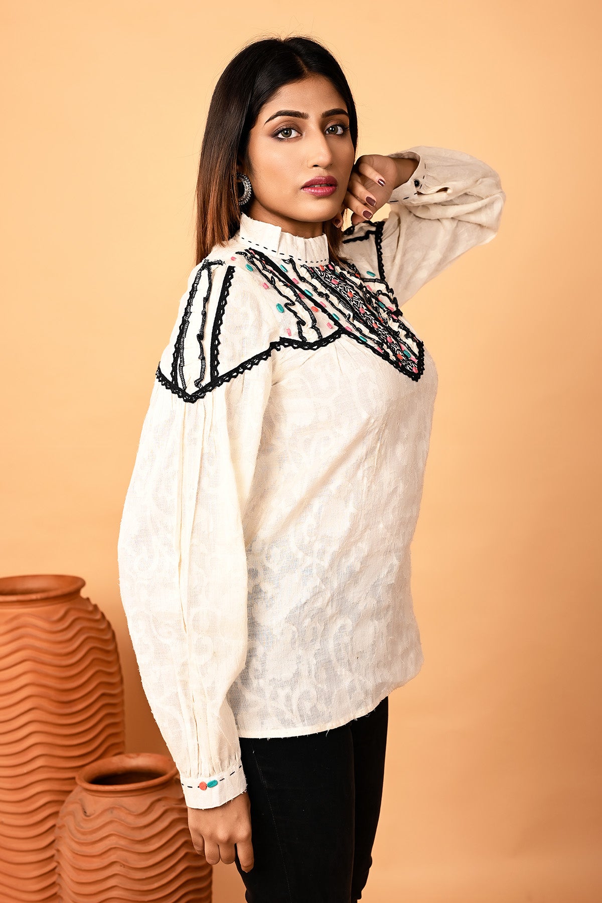 Off-White Lace Embroidered Top