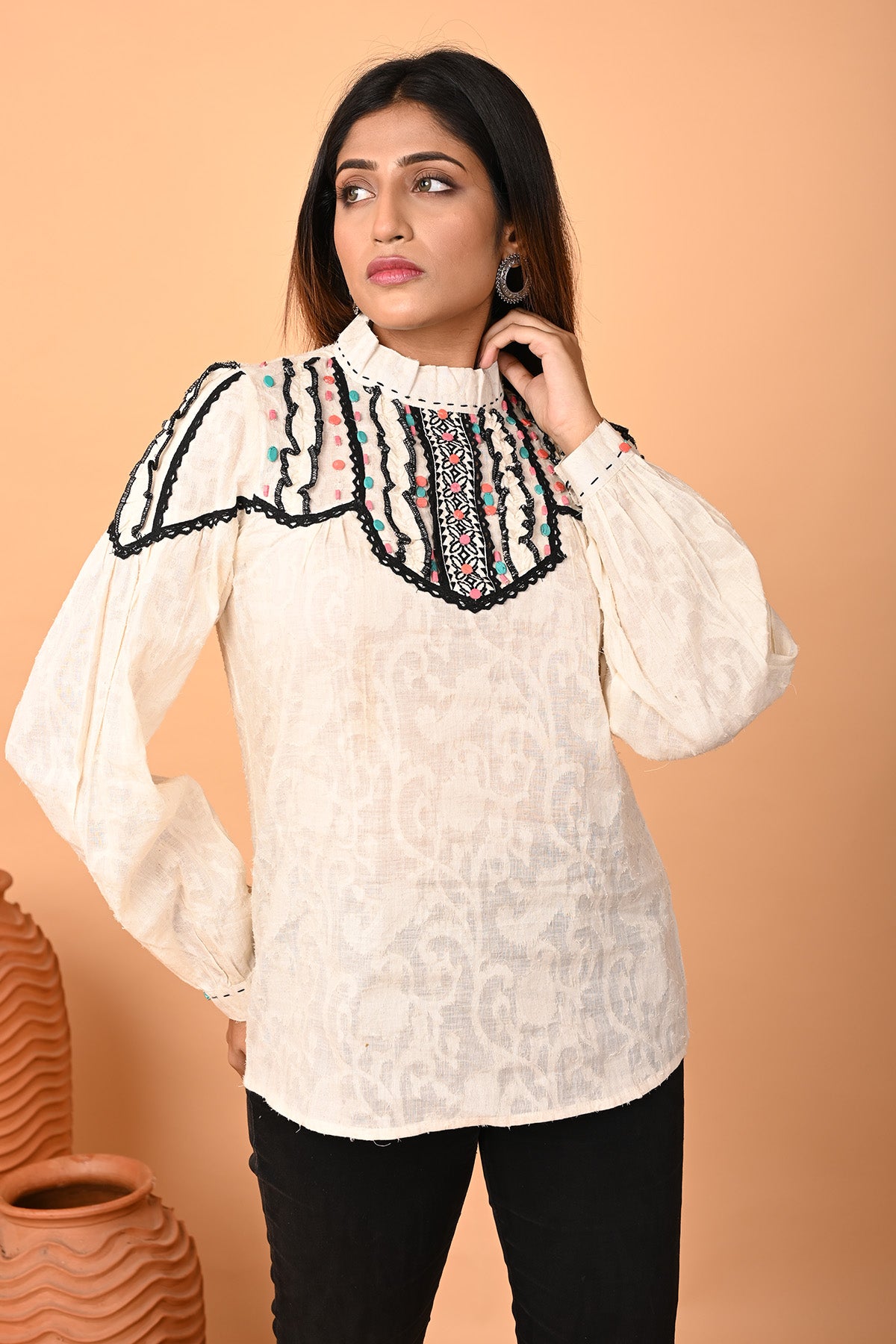 Off-White Lace Embroidered Top