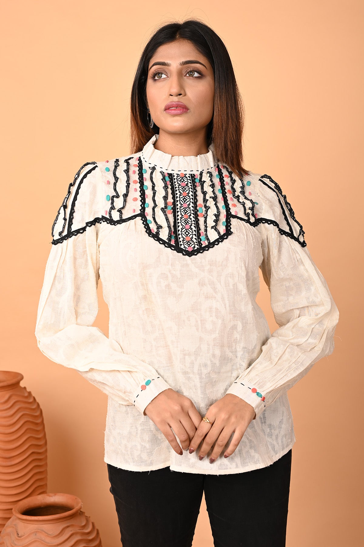 Off-White Lace Embroidered Top