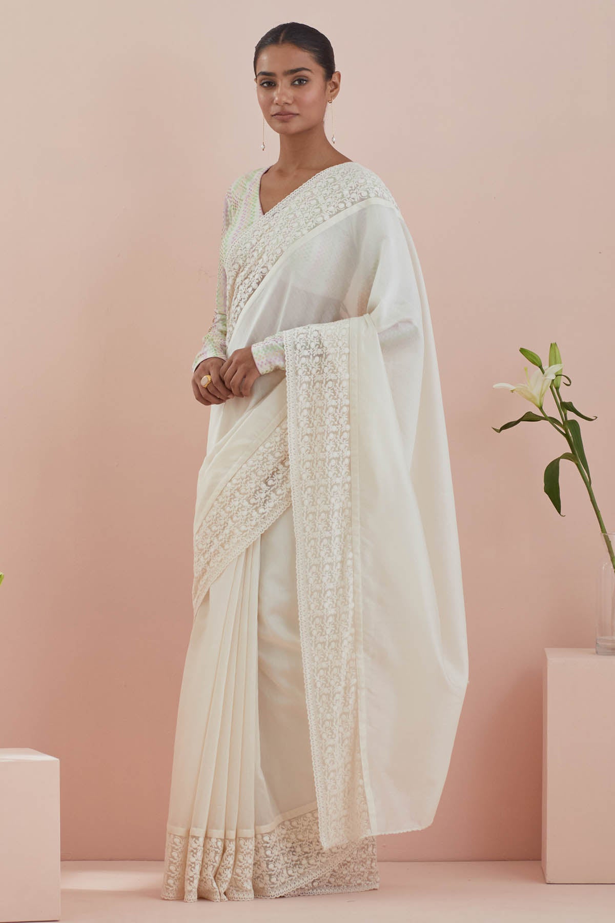 Off-White Lace Saree & Blouse