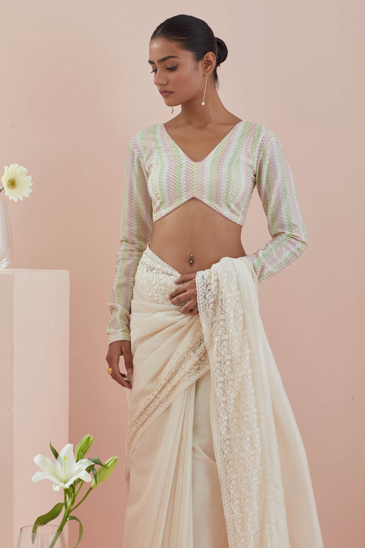 Off-White Lace Saree & Blouse