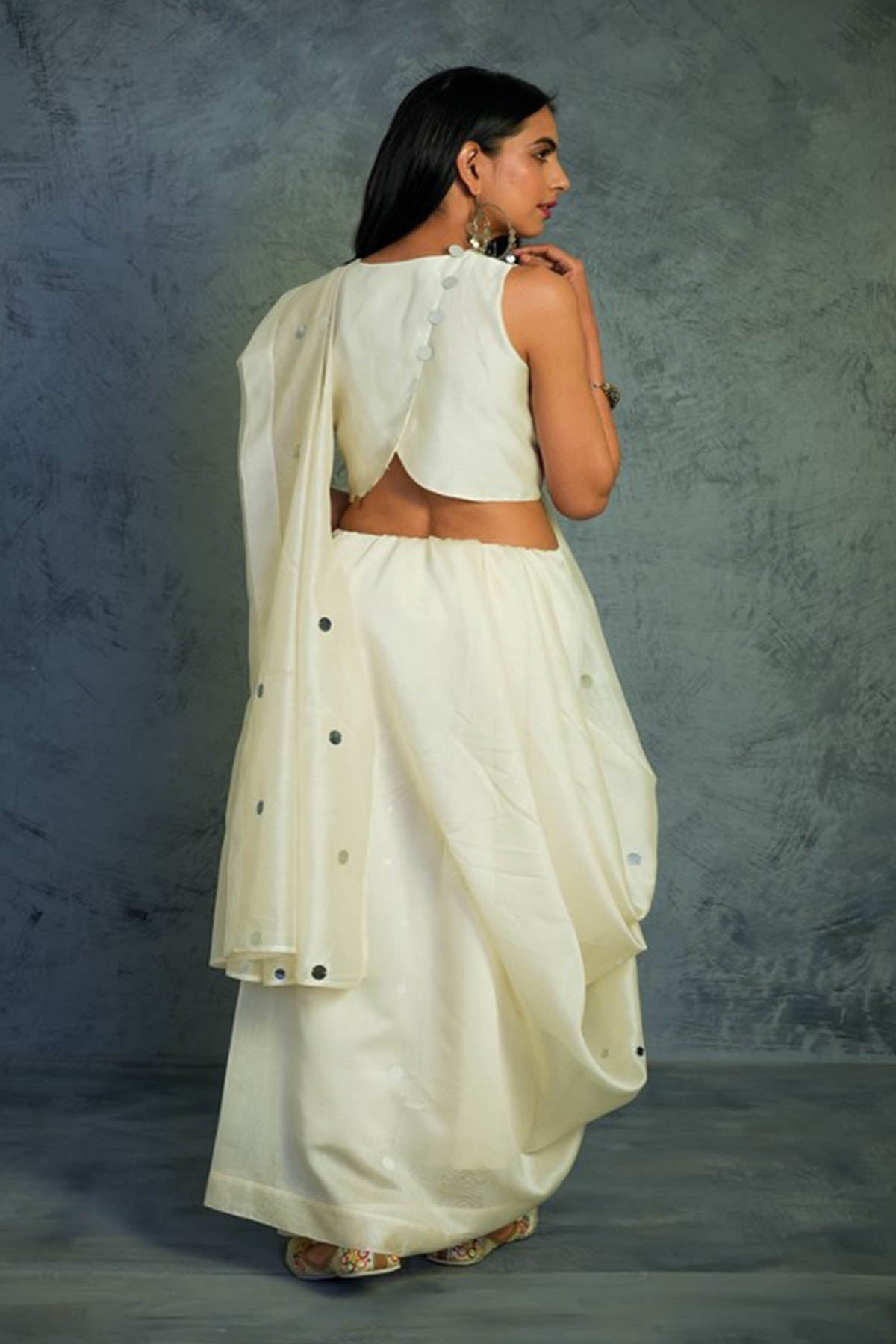 Off-White Mirror Chanderi Saree