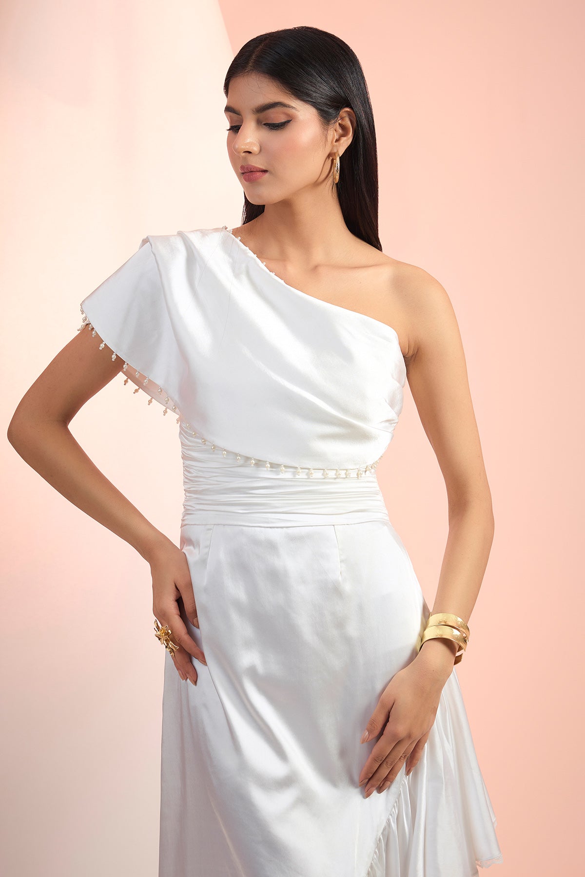 One Shoulder Off-White Dress