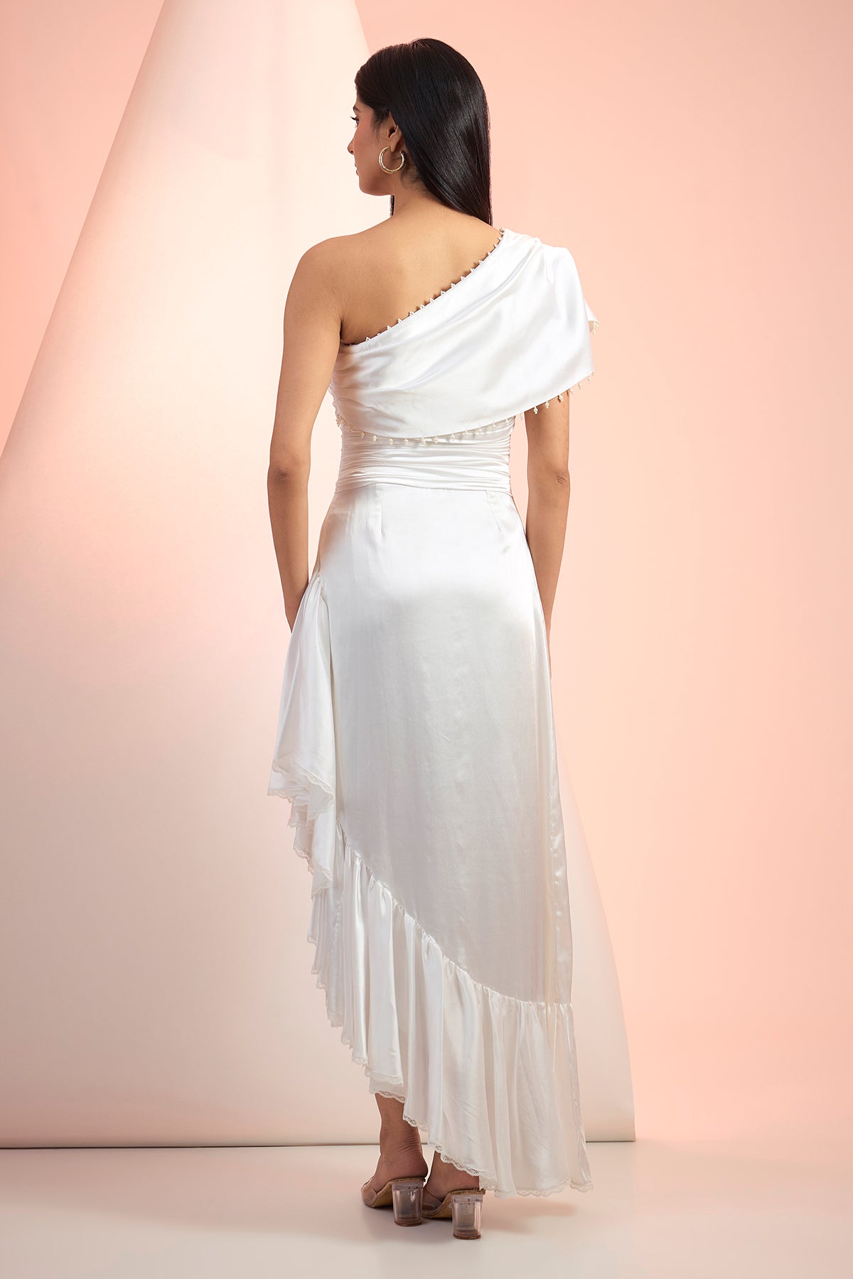 One Shoulder Off-White Dress