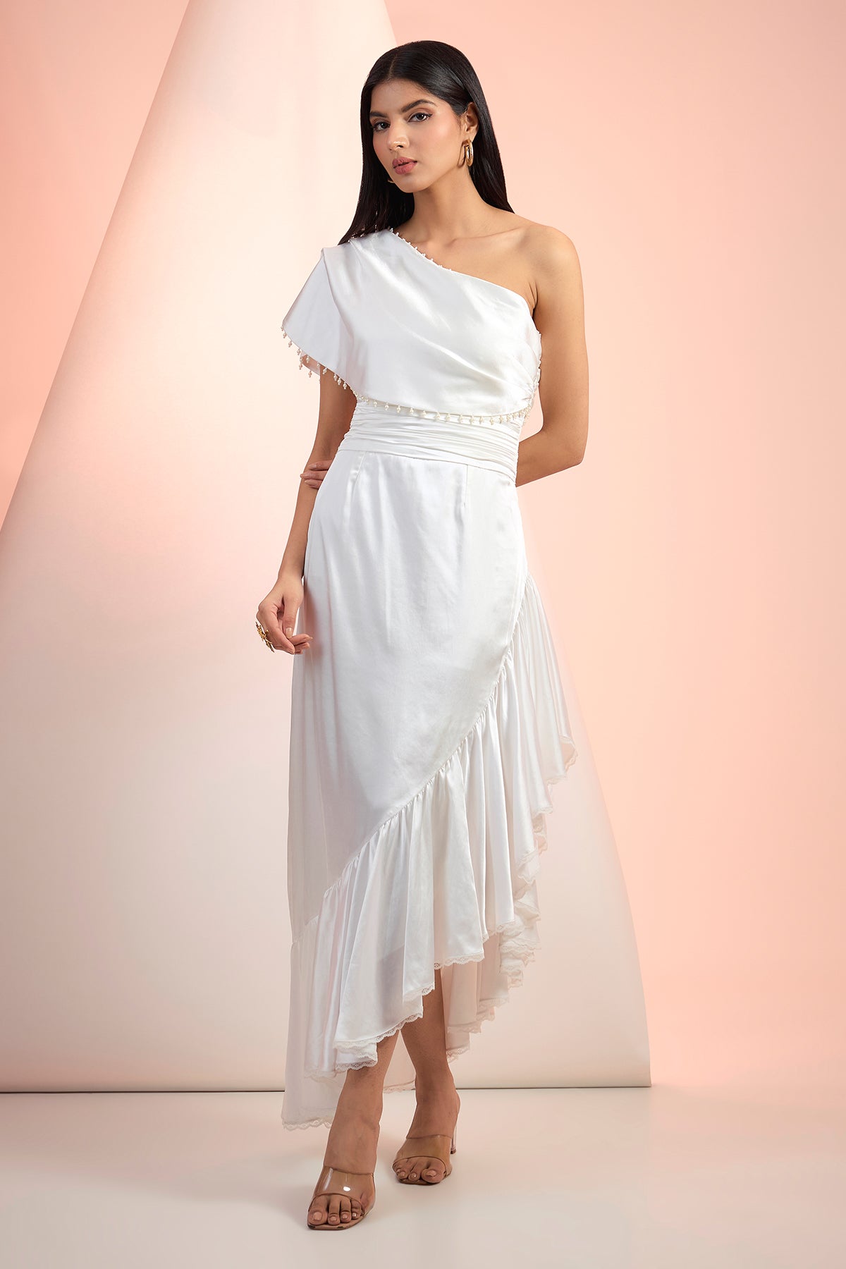Buy One Shoulder Off-White Dress by Mandira Wirk for Women online at ScrollnShops