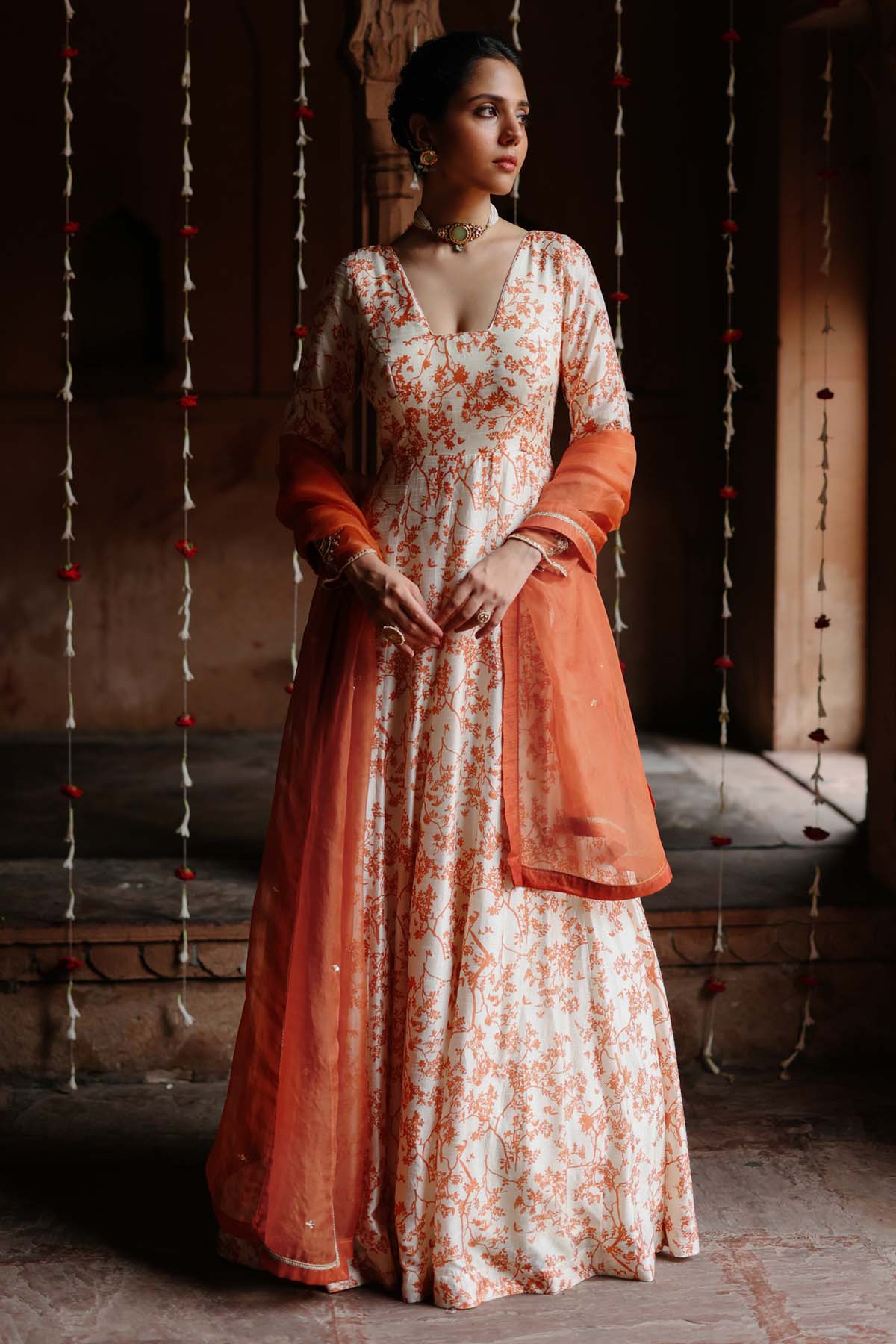 Megha Pitti Off-White Printed Anarkali Set for women online at ScrollnShops