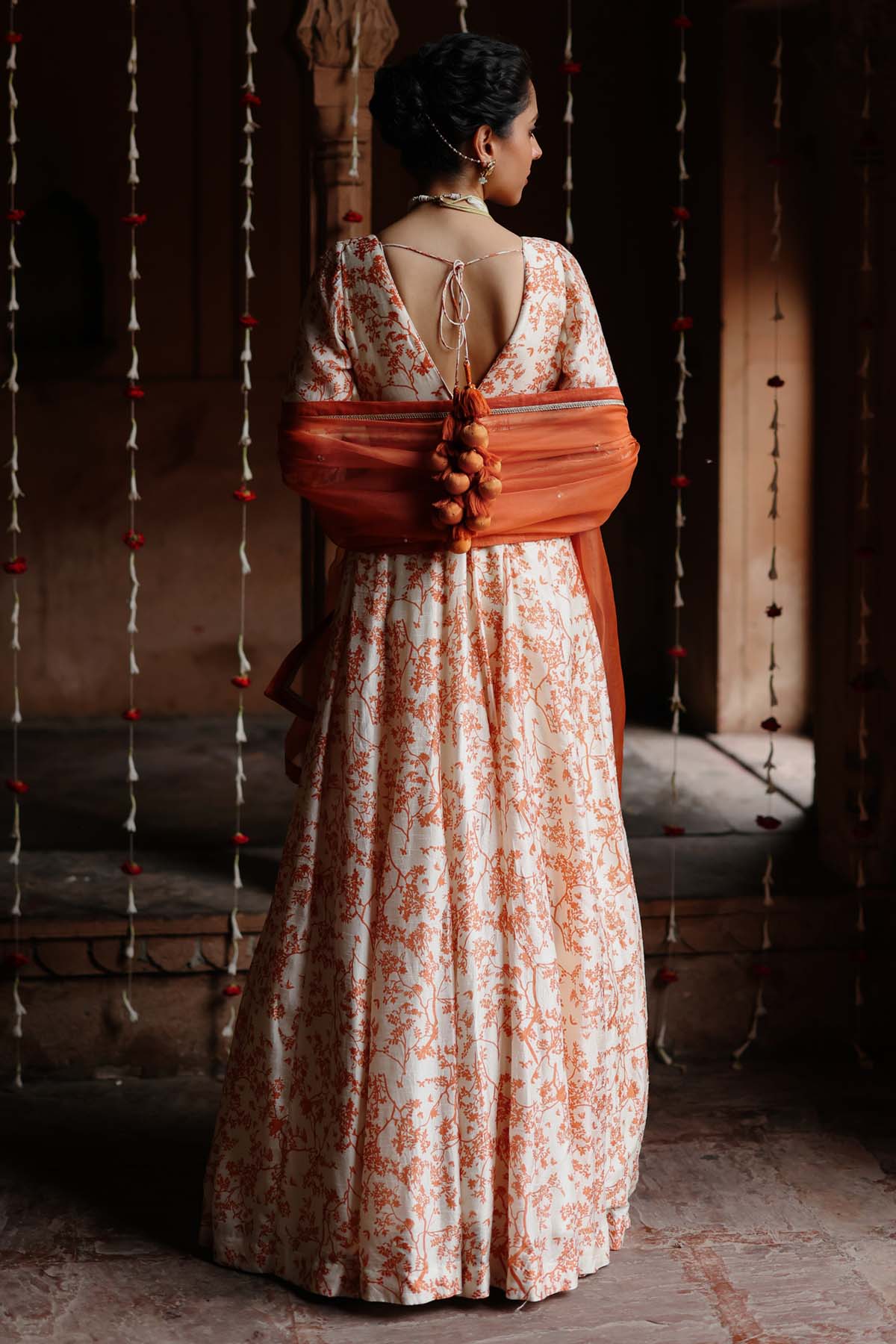 Off-White Printed Anarkali Set