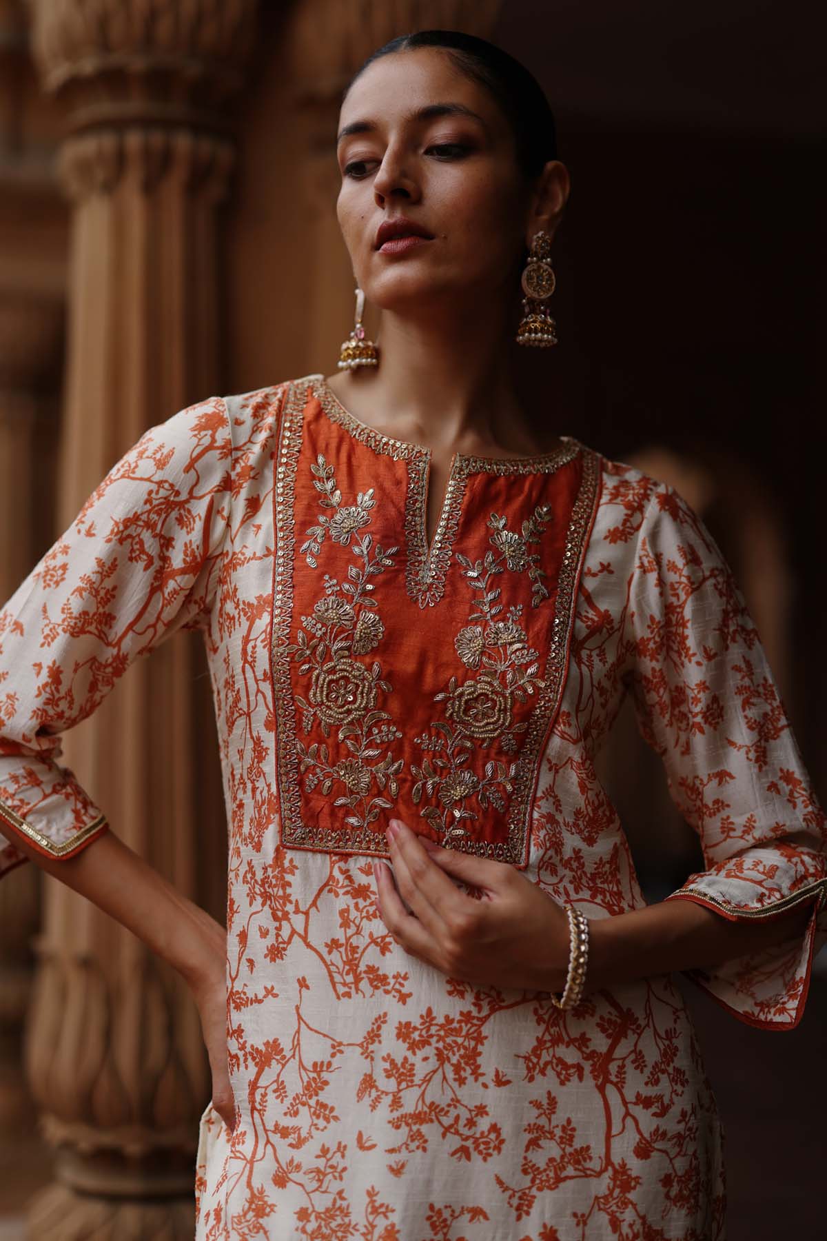 Off-White Printed Kurta & Pants