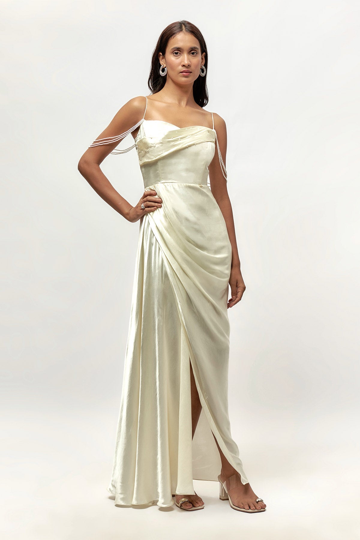 Buy Off-White Sleeveless Maxi Dress by Emblaze for women online at ScrollnShops