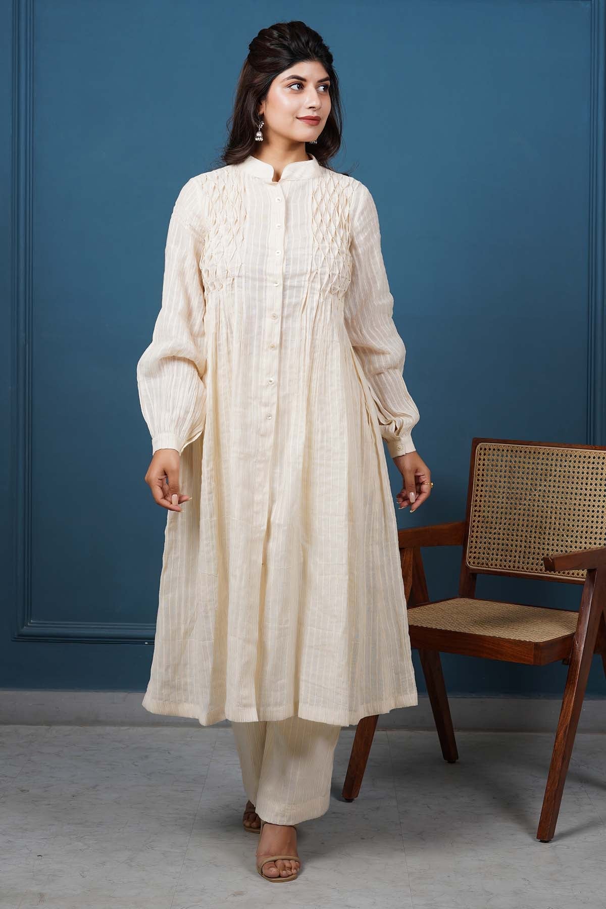 Imrie Off-White Smocked Kurta & Pants for women online at ScrollnShops