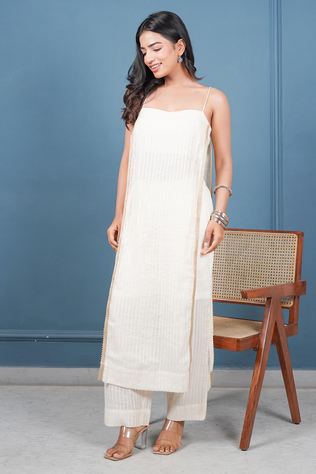 Imrie Off-White Strappy Kurta & Pants for women online at ScrollnShops