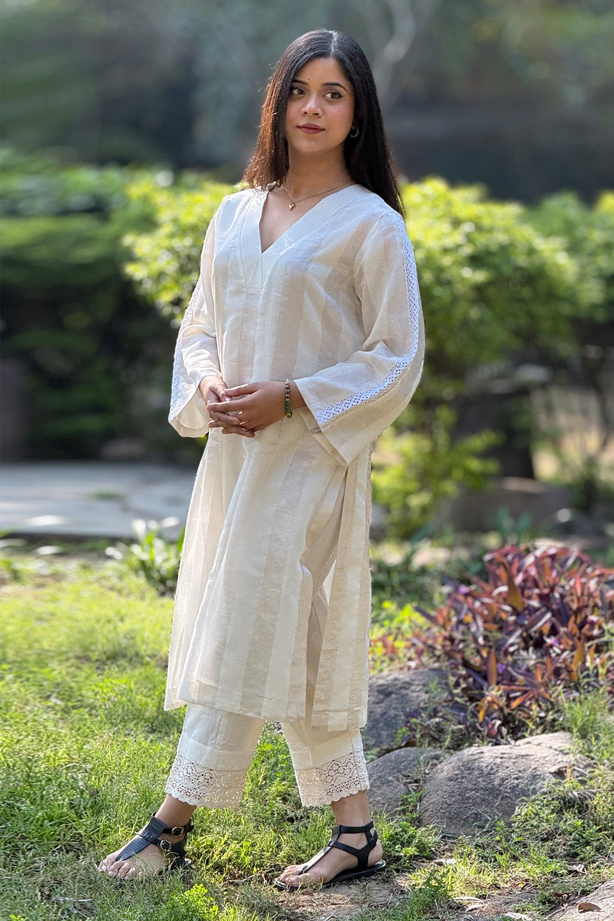 Off-White Stripes Kurta Set