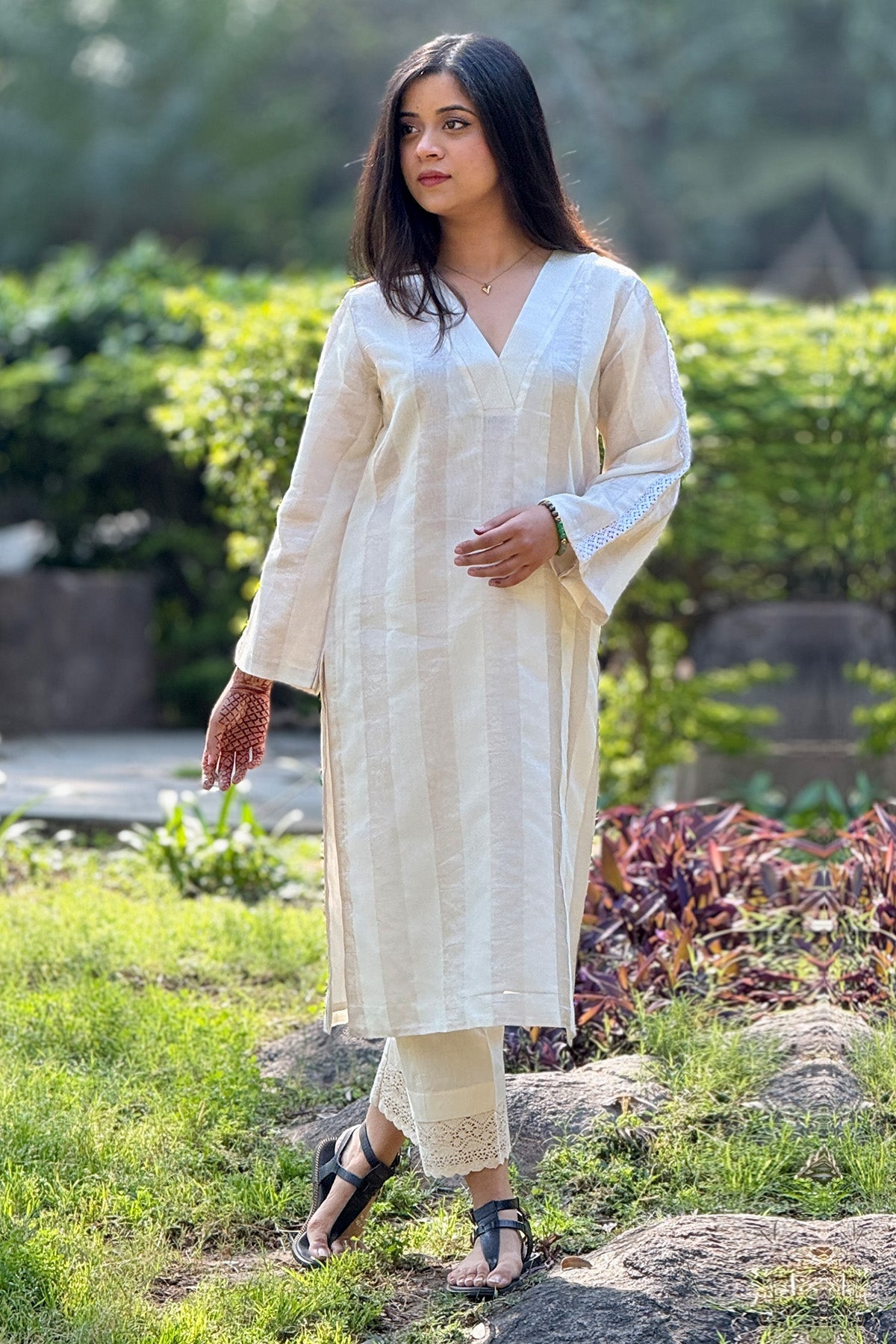 Buy Off-White Stripes Kurta Set by The Hemming Bird for Women online at ScrollnShops