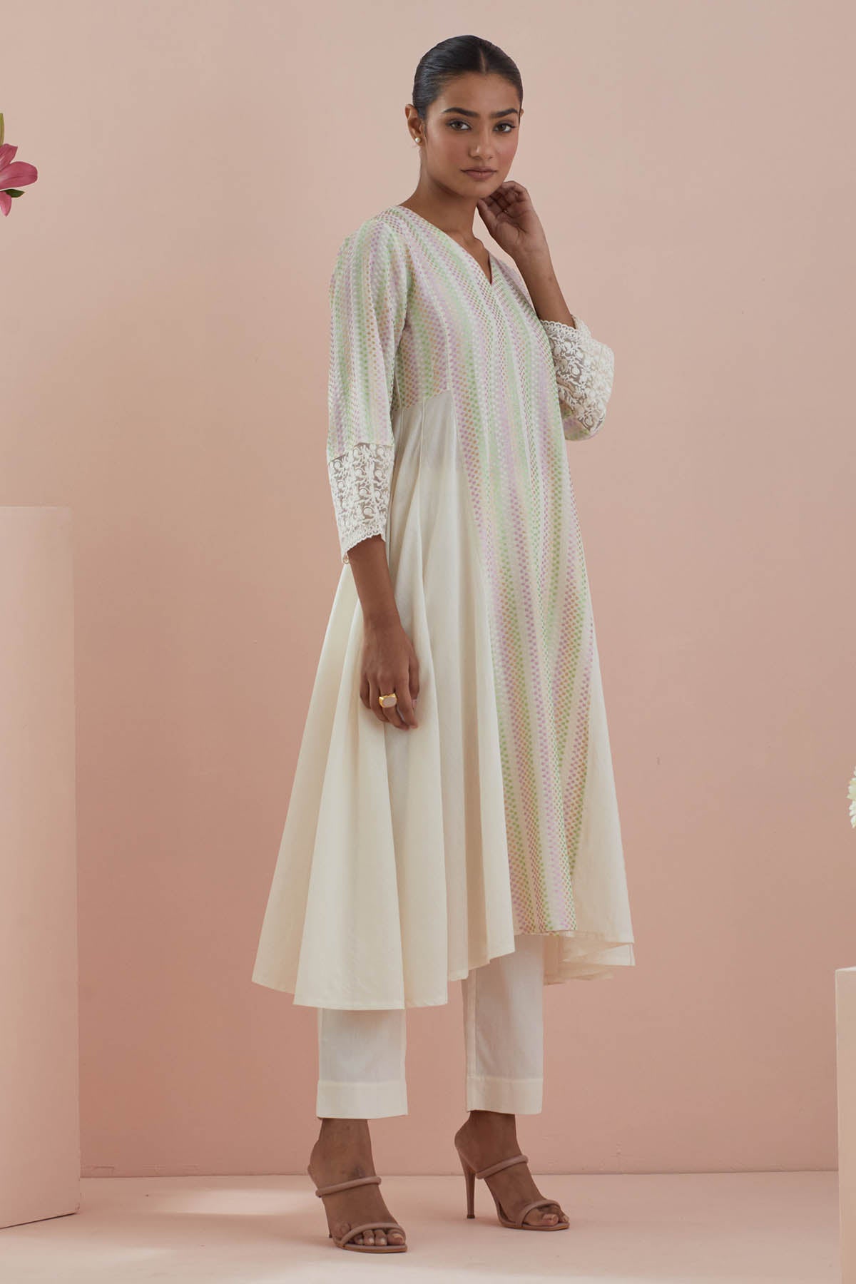 Off-White Waves Anarkali Set