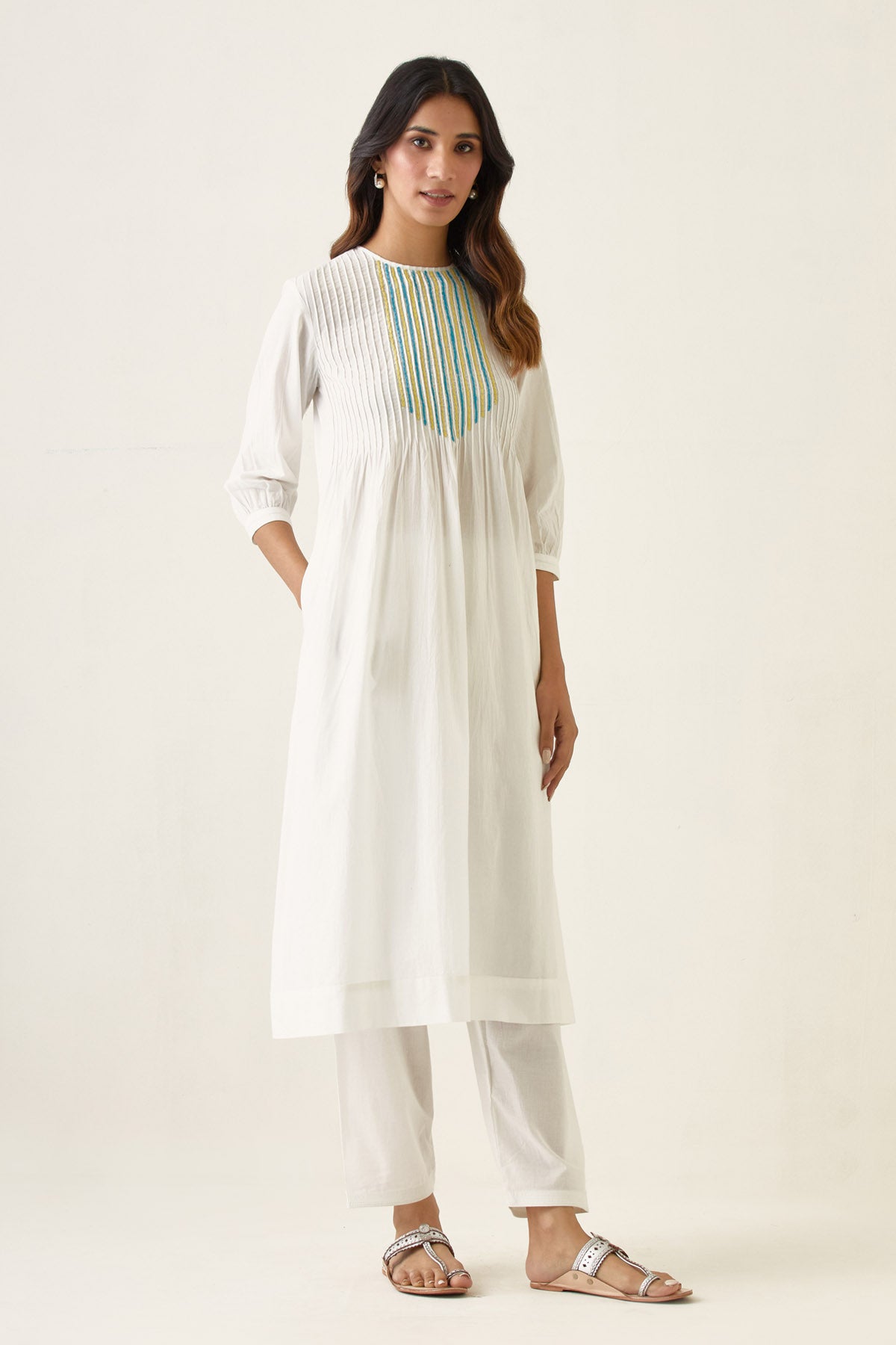 Off-white Embroidered Kurta Set