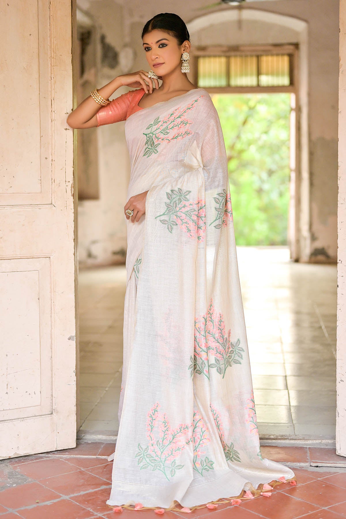 Off-white Floral Butta Saree