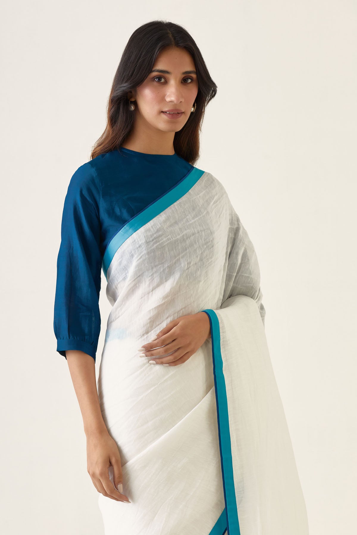 Off-white Linen Silk Saree