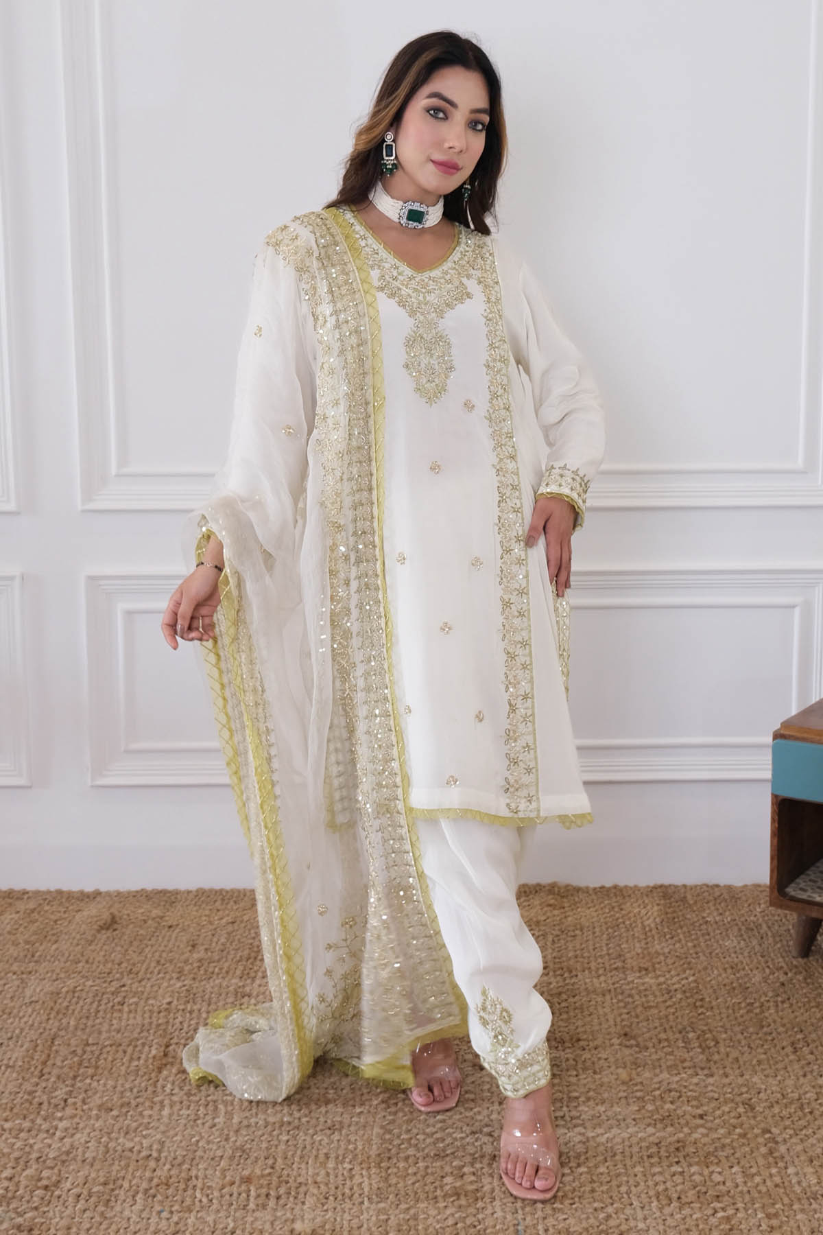 Label Pavneet Off-white Gota Work Kurta Set for women online at ScrollnShops