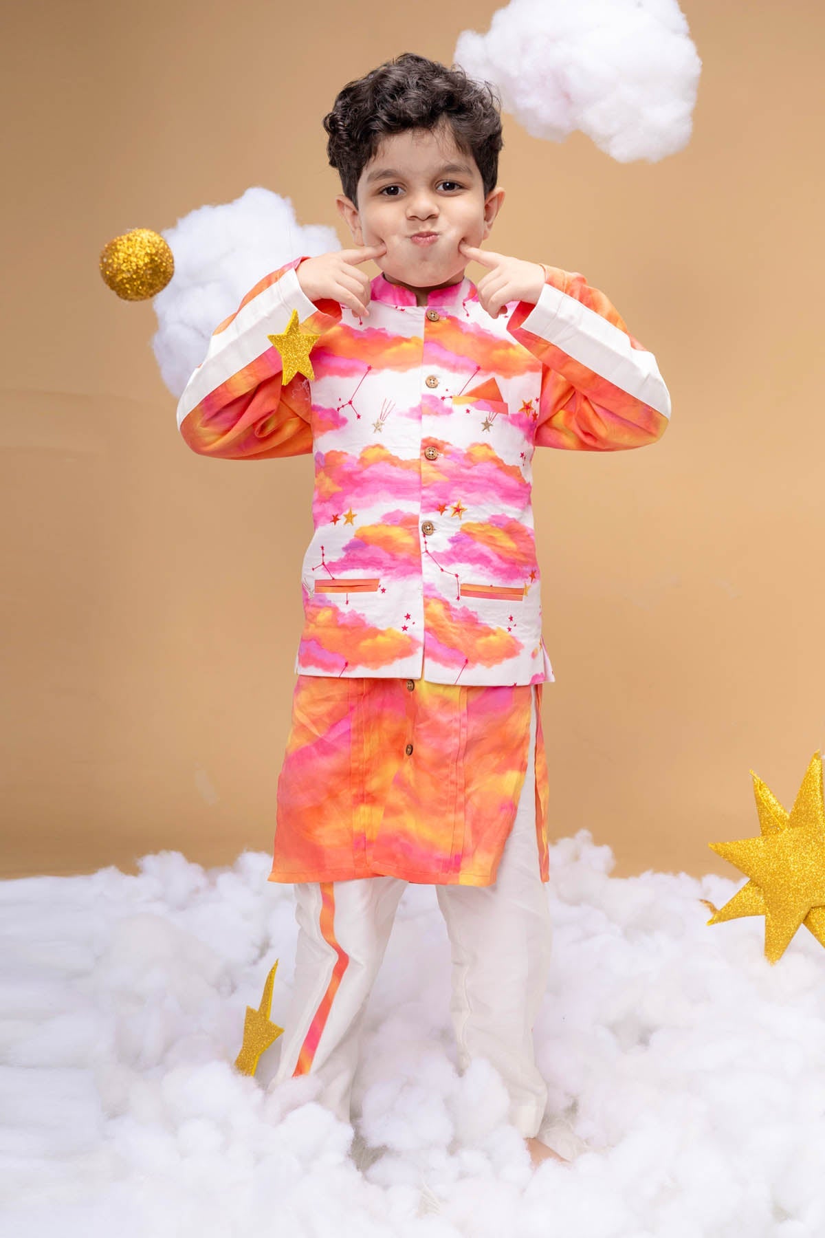 Designer Little Shiro Off-white Printed Bandi Set For Kids Available online at ScrollnShops