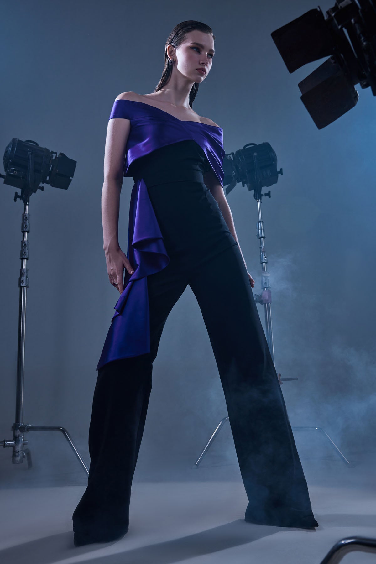 Off Shoulder Duol Tone Jumpsuit