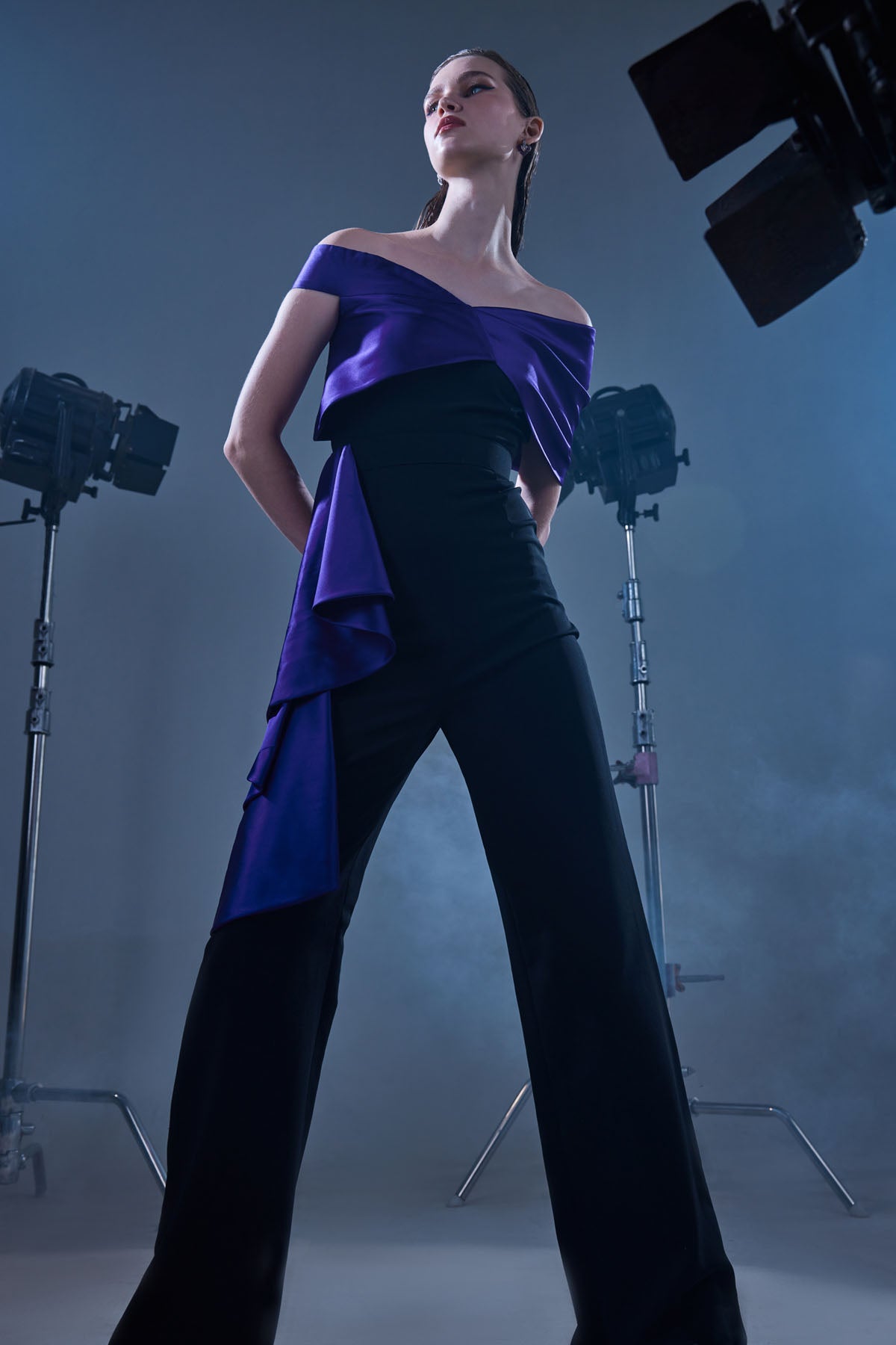 Off Shoulder Duol Tone Jumpsuit