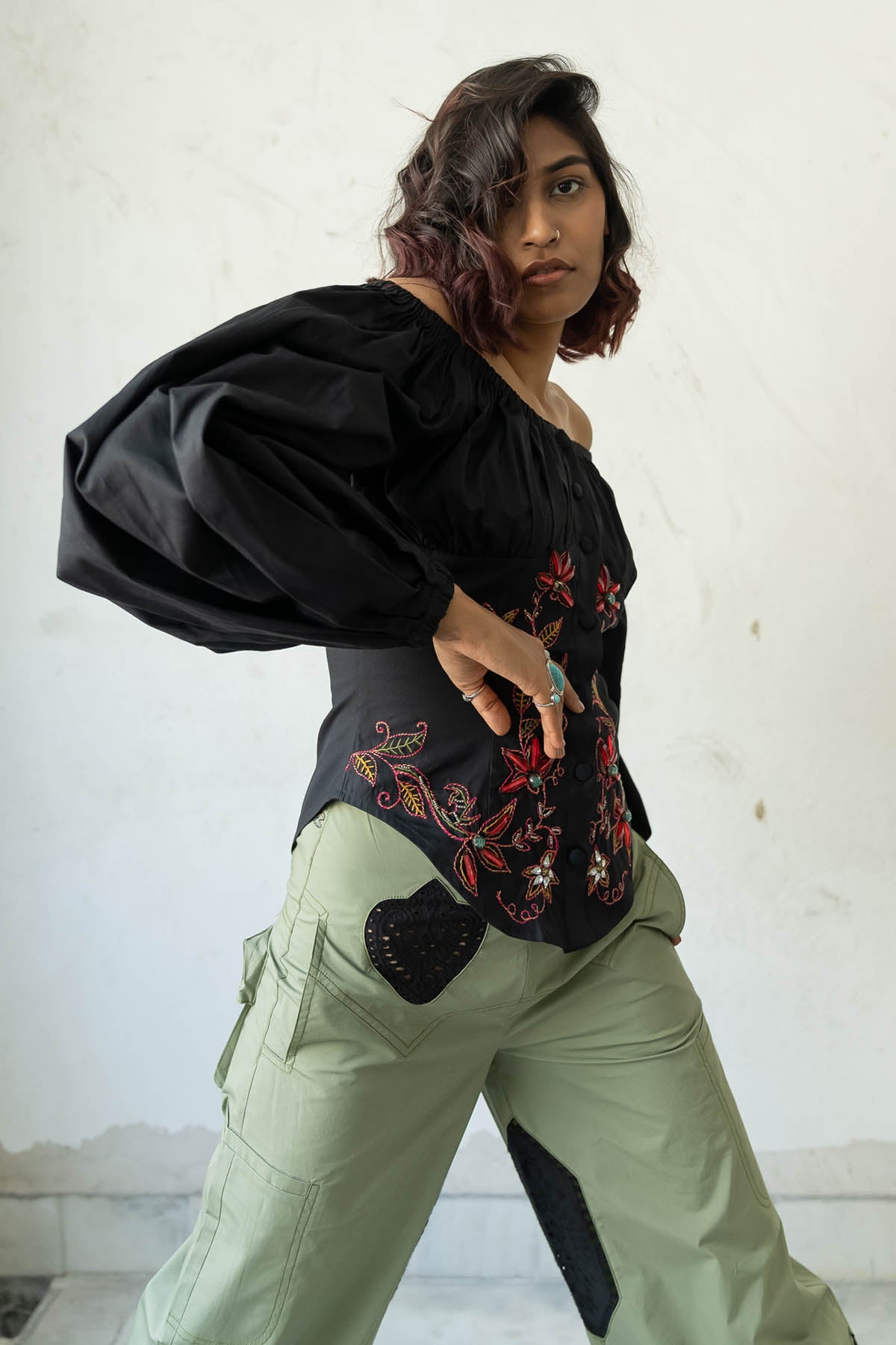 Off Shoulder Embroidered Top