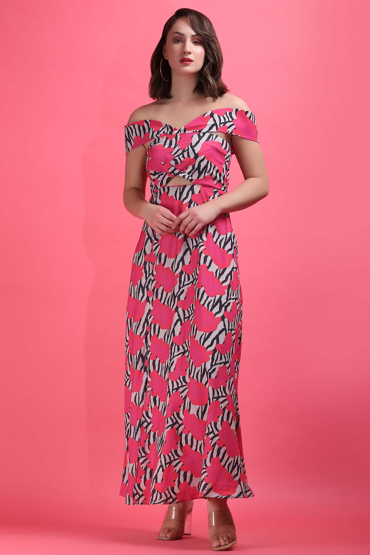 Off Shoulder Printed Long Dress