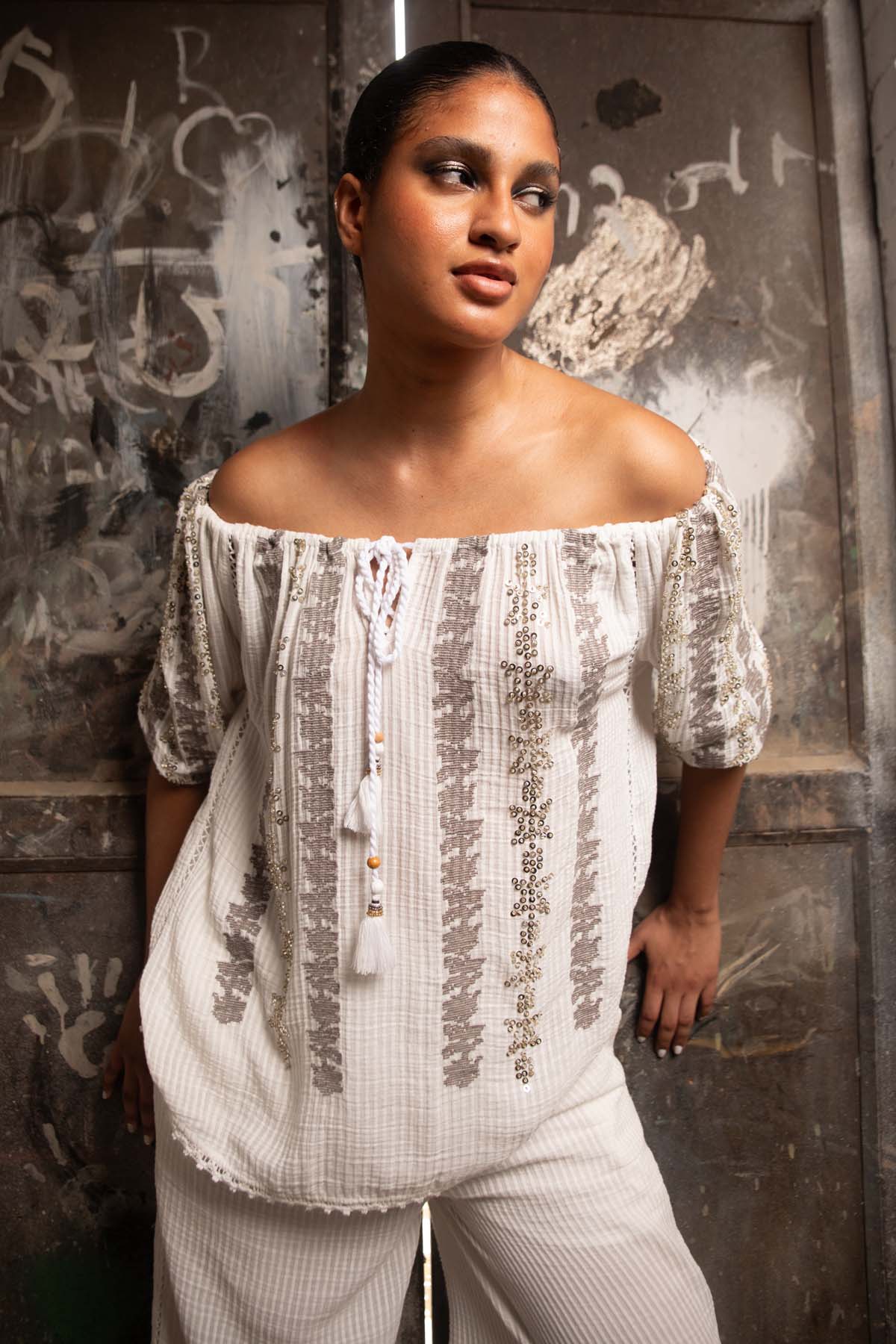 Off Shoulder Sequins Top