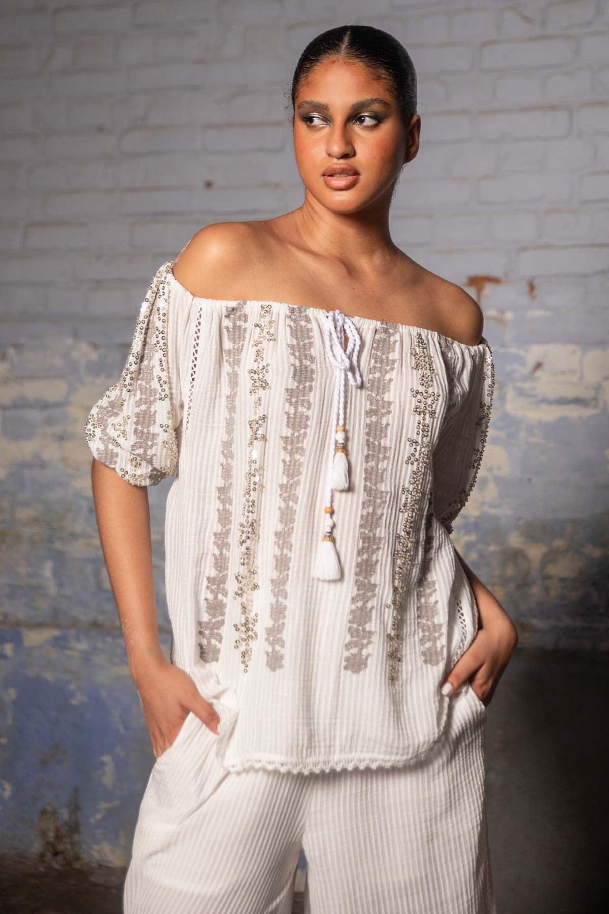 Off Shoulder Sequins Top