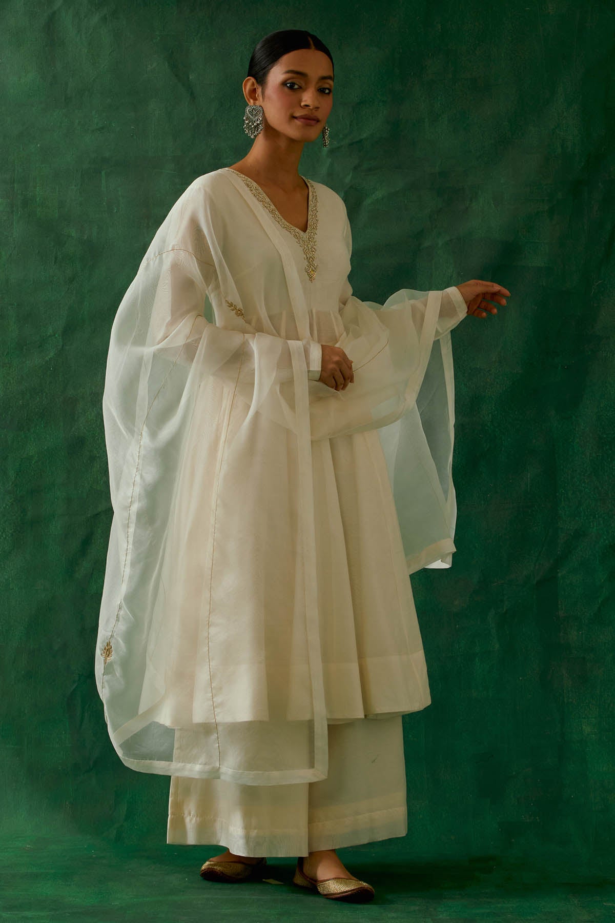 Off-White Katan Silk Kurta Set
