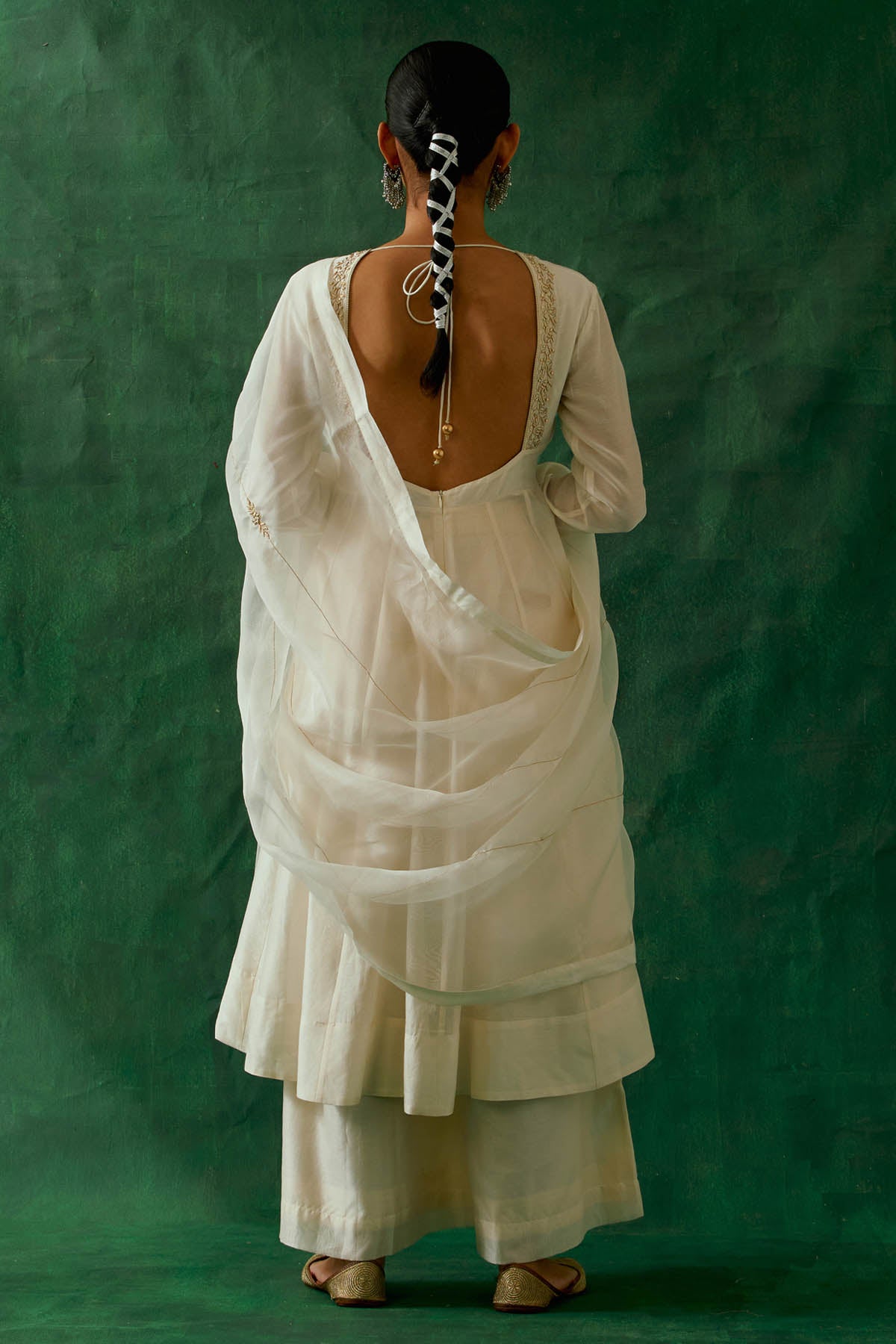 Off-White Katan Silk Kurta Set